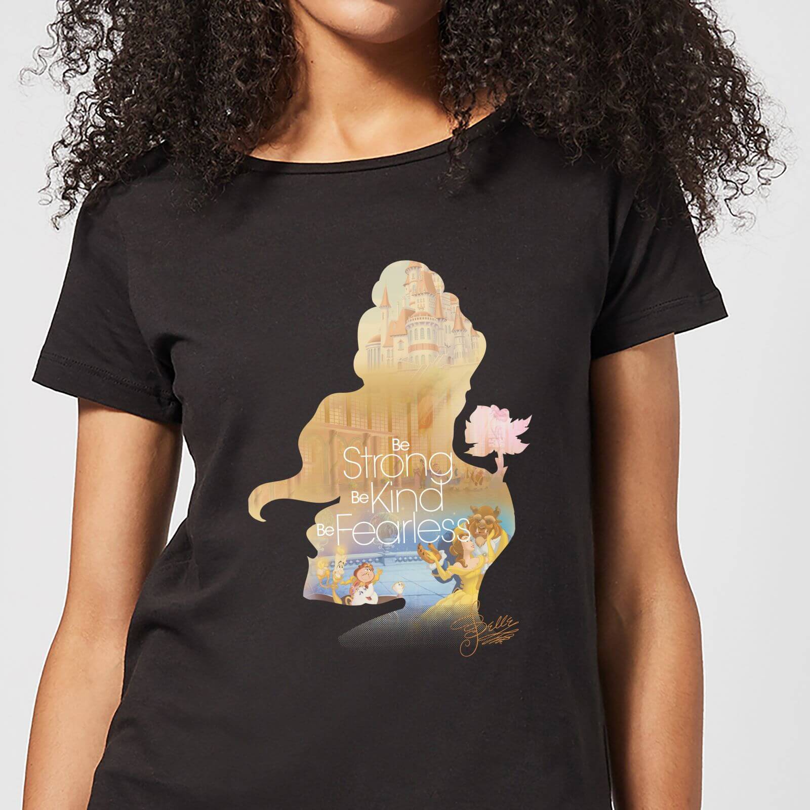 disney beauty and the beast princess filled silhouette belle women's t-shirt - black - 5xl
