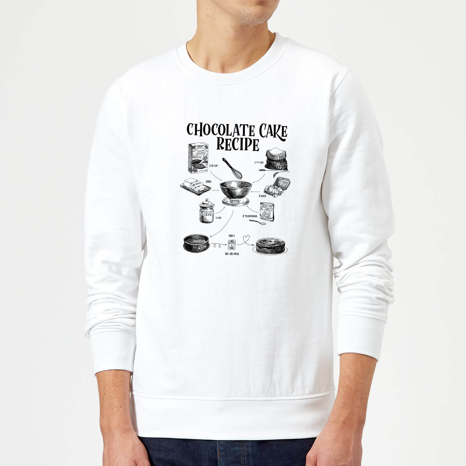 Chocolate Cake Recipe Sweatshirt - White - S - White