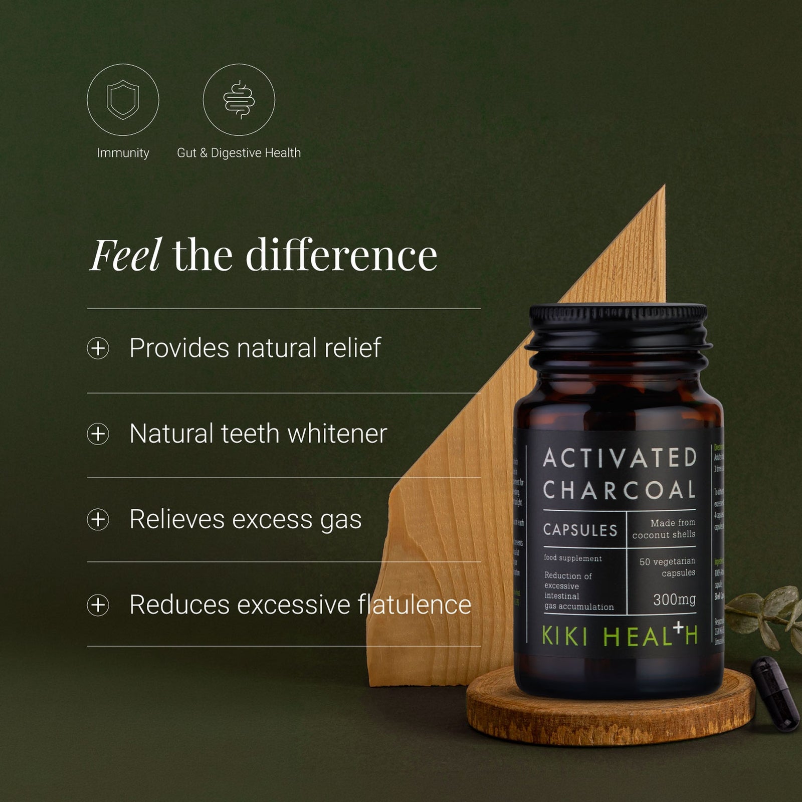 Kiki Health Activated Charcoal Capsules - 50 Vegicaps