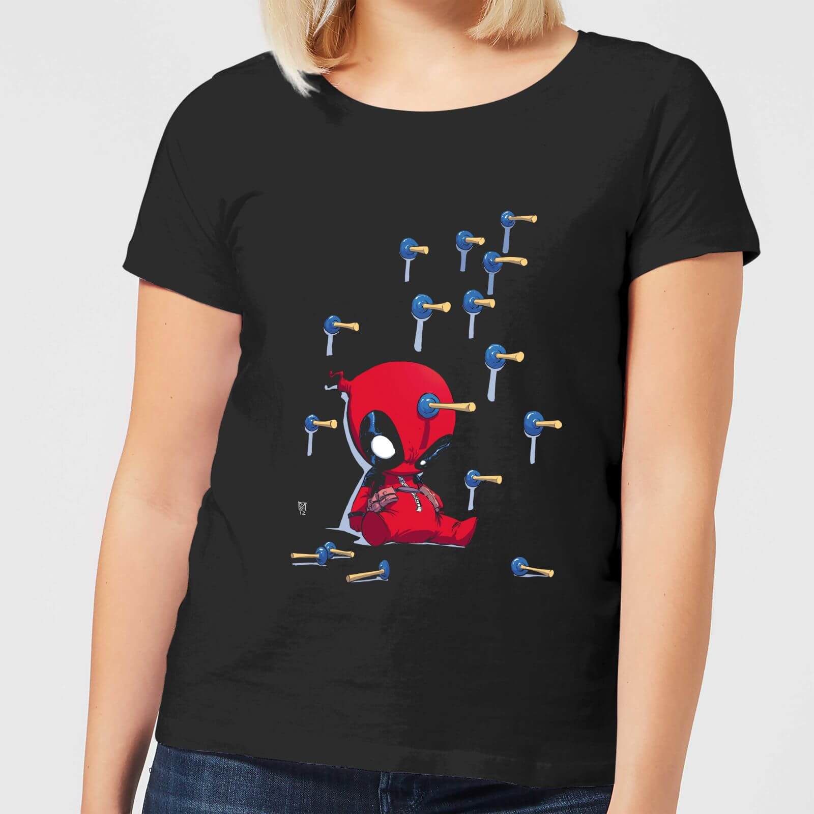 Marvel Deadpool Cartoon Knockout Women's T-Shirt - Black - 4XL