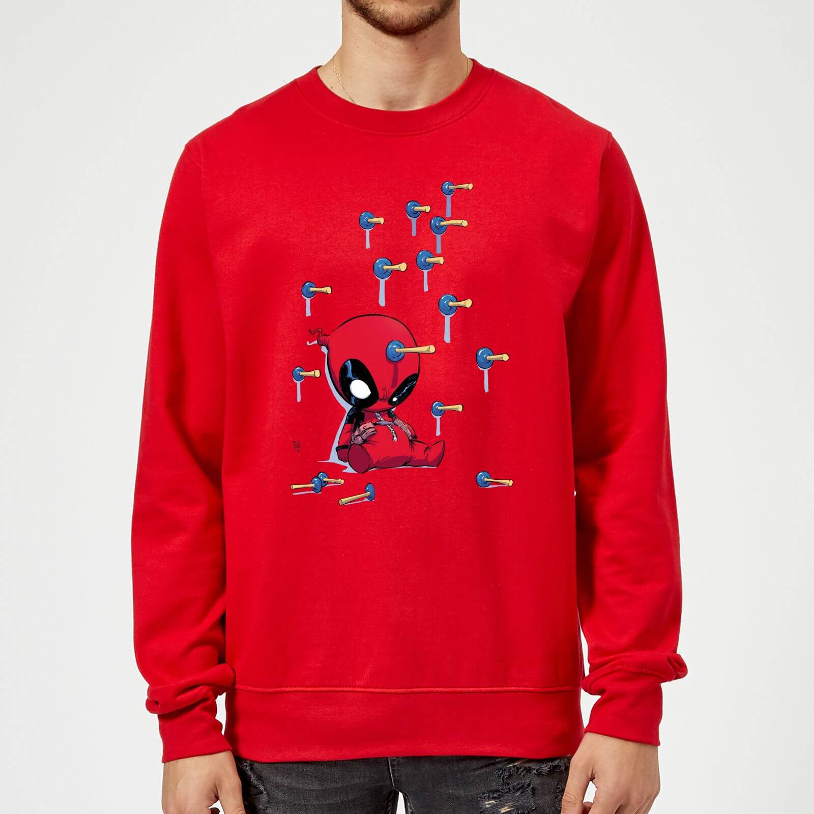 Marvel Deadpool Cartoon Knockout Sweatshirt - Red - M