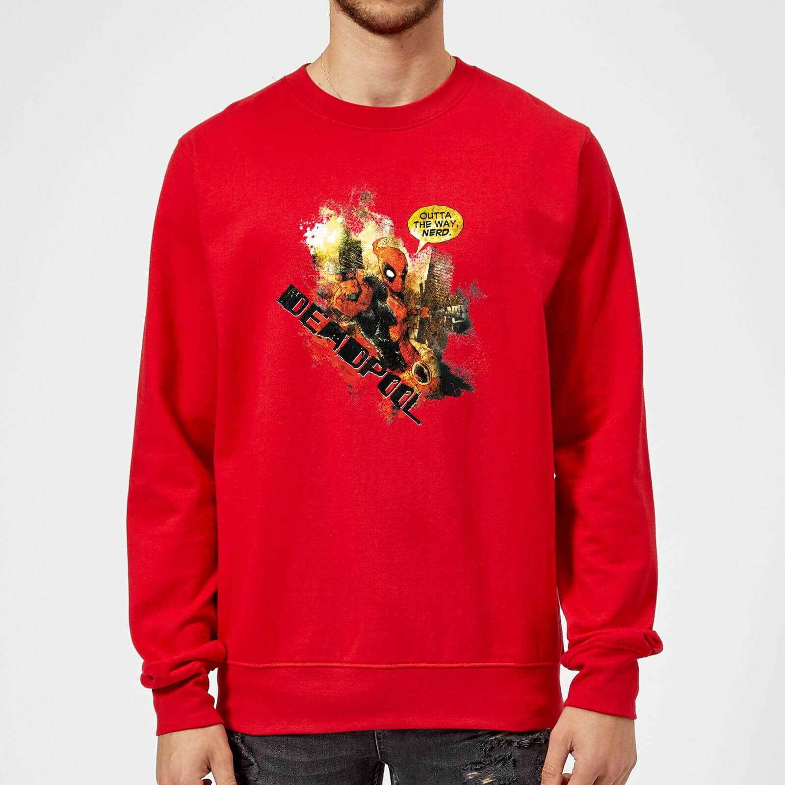 Marvel Deadpool Outta The Way Nerd Sweatshirt - Red - M - Red