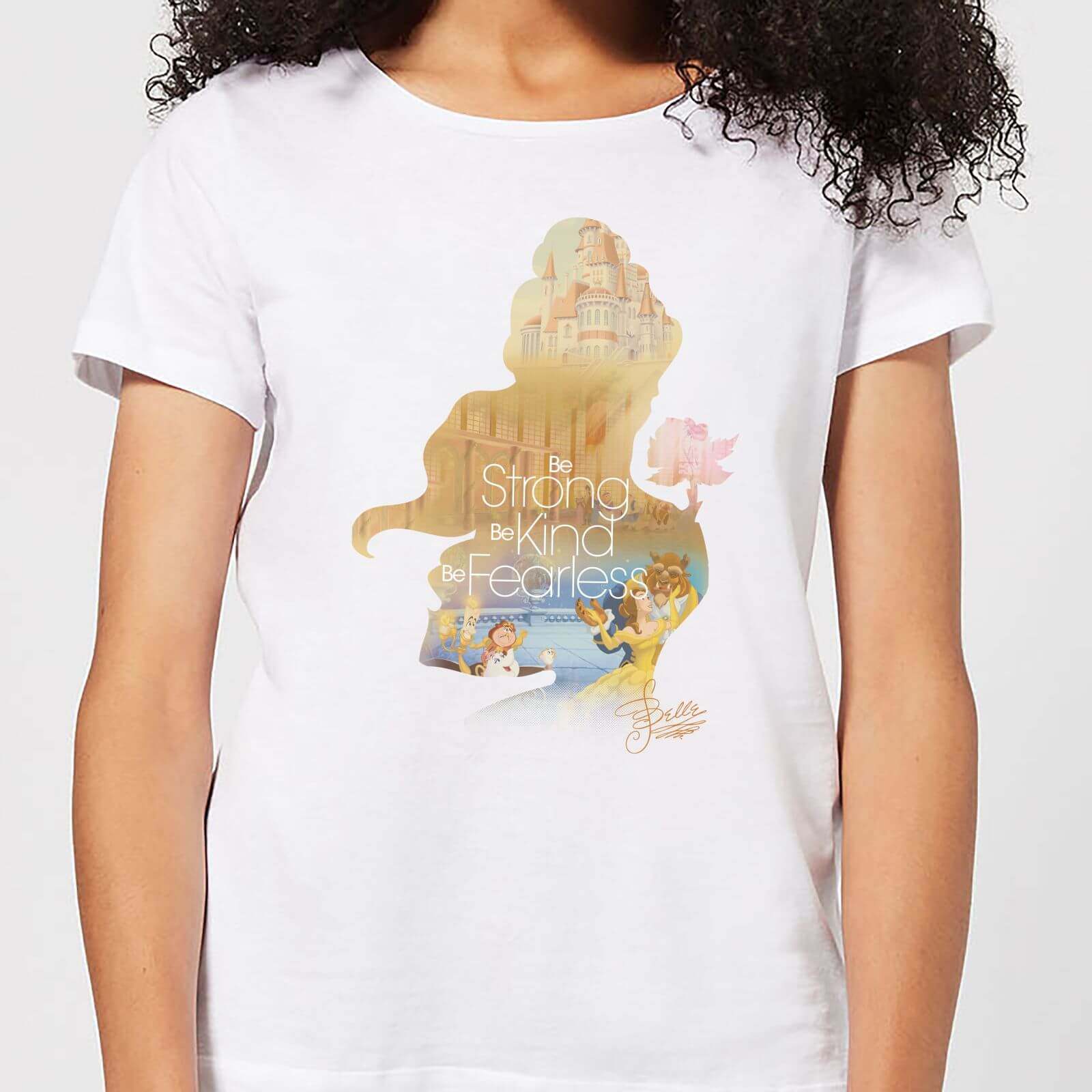 disney princess filled silhouette belle women's t-shirt - white - xxl - wit