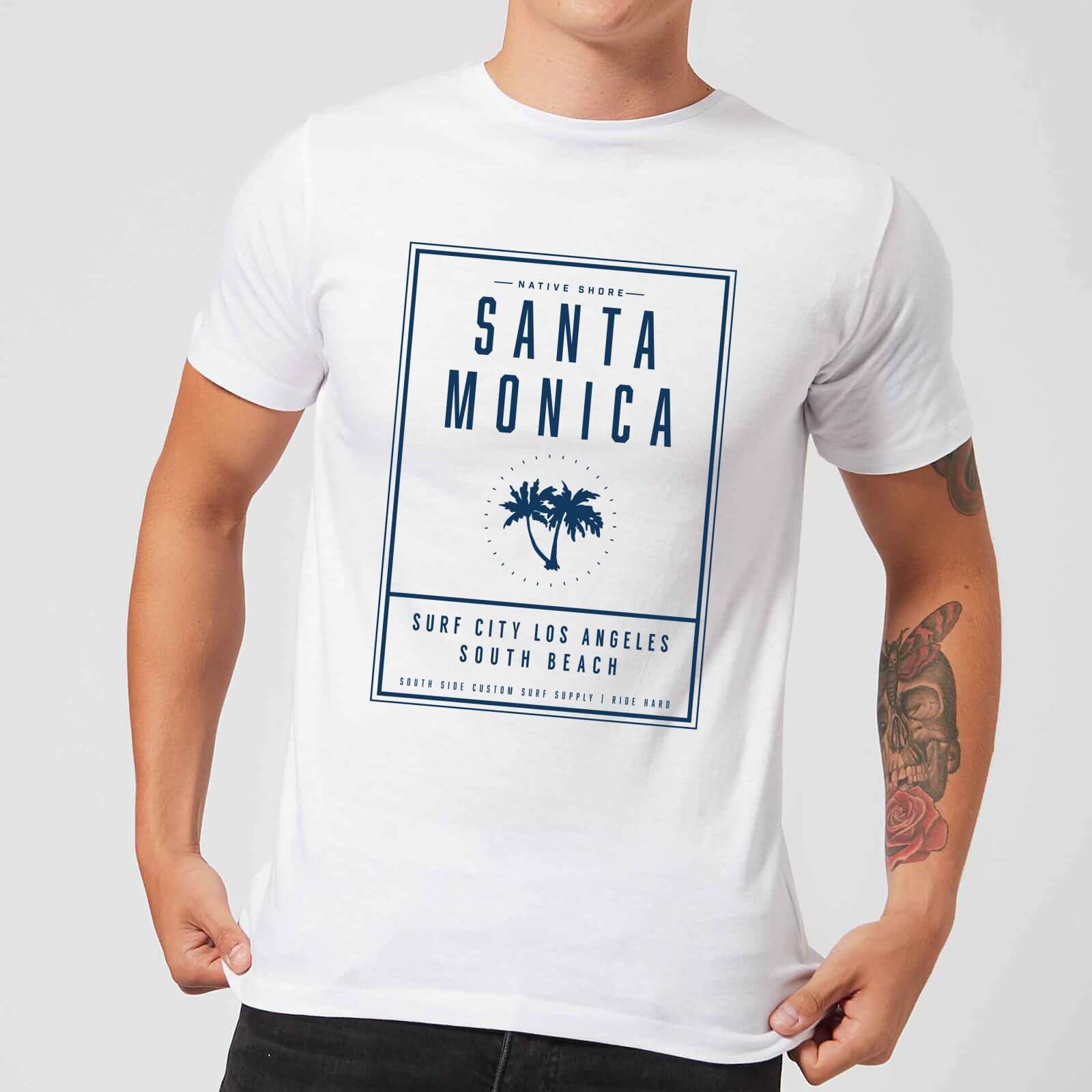 T-Shirt Homme Santa Monica Surf City Native Shore - Blanc - 3XL - Blanc