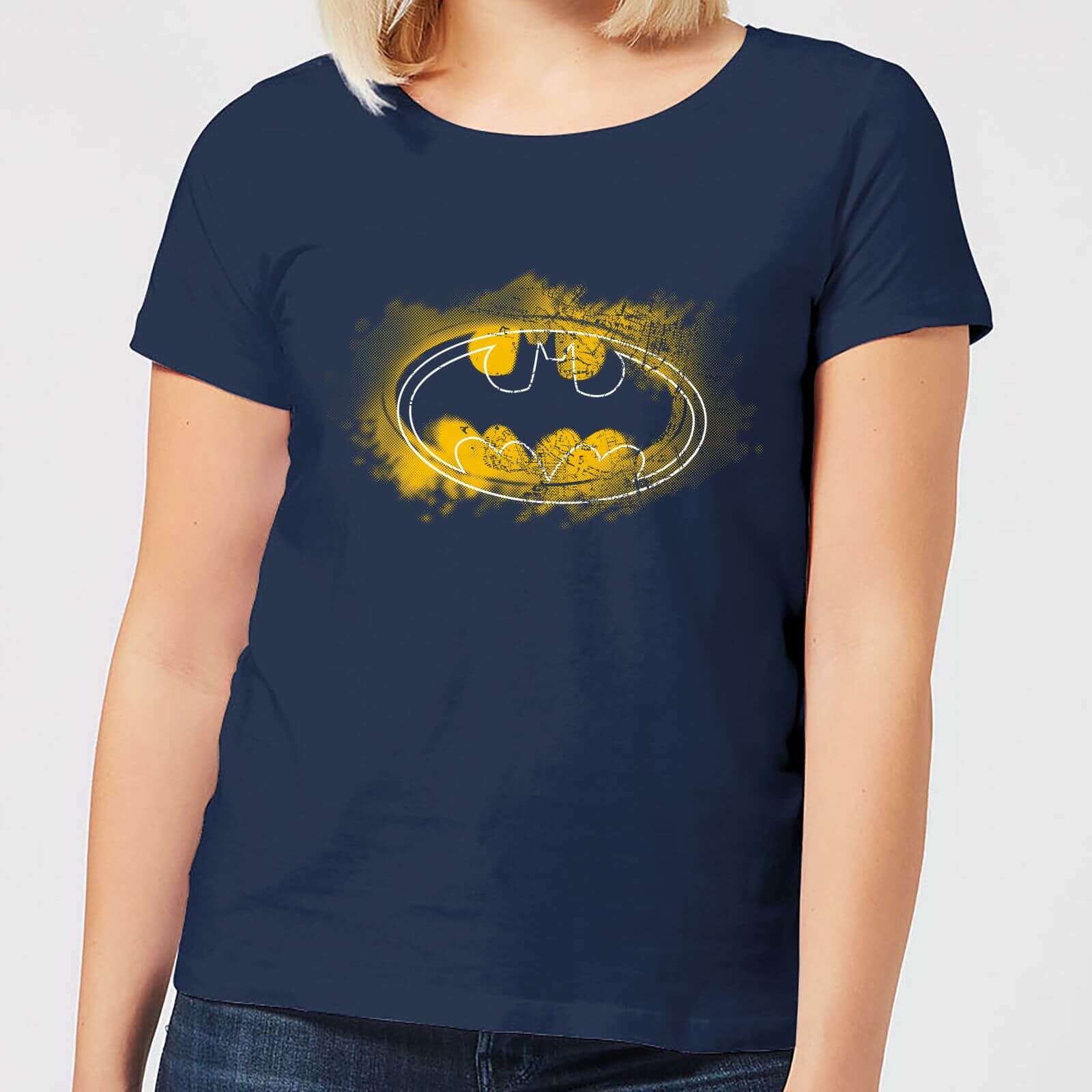 t-shirt dc comics batman spray logo - navy - donna - xl - blu navy