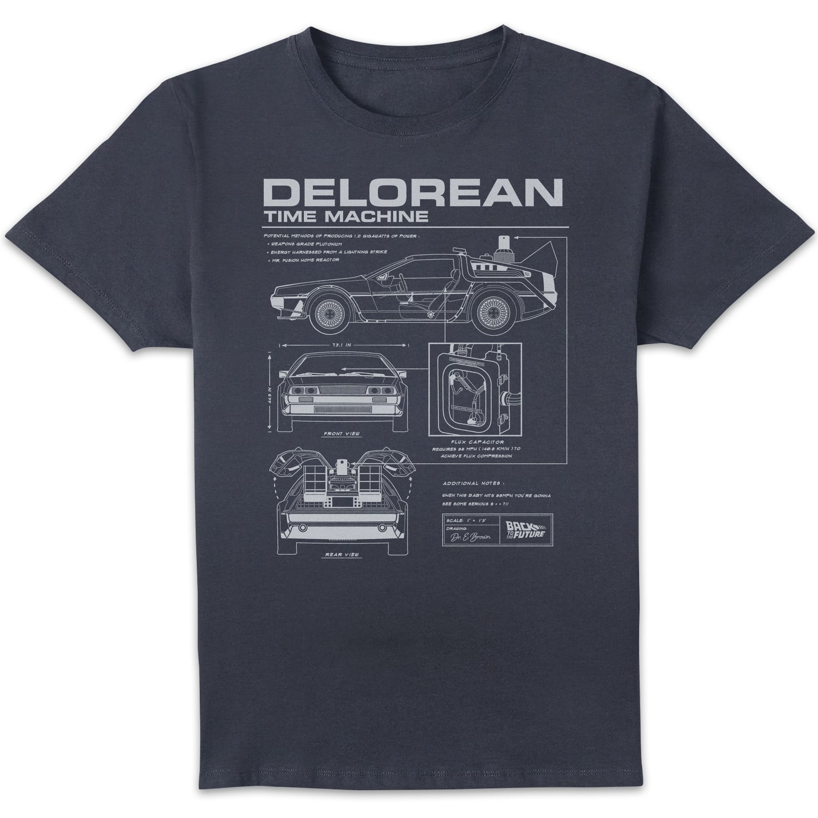 Back To The Future DeLorean Schematic T-Shirt - Navy - S