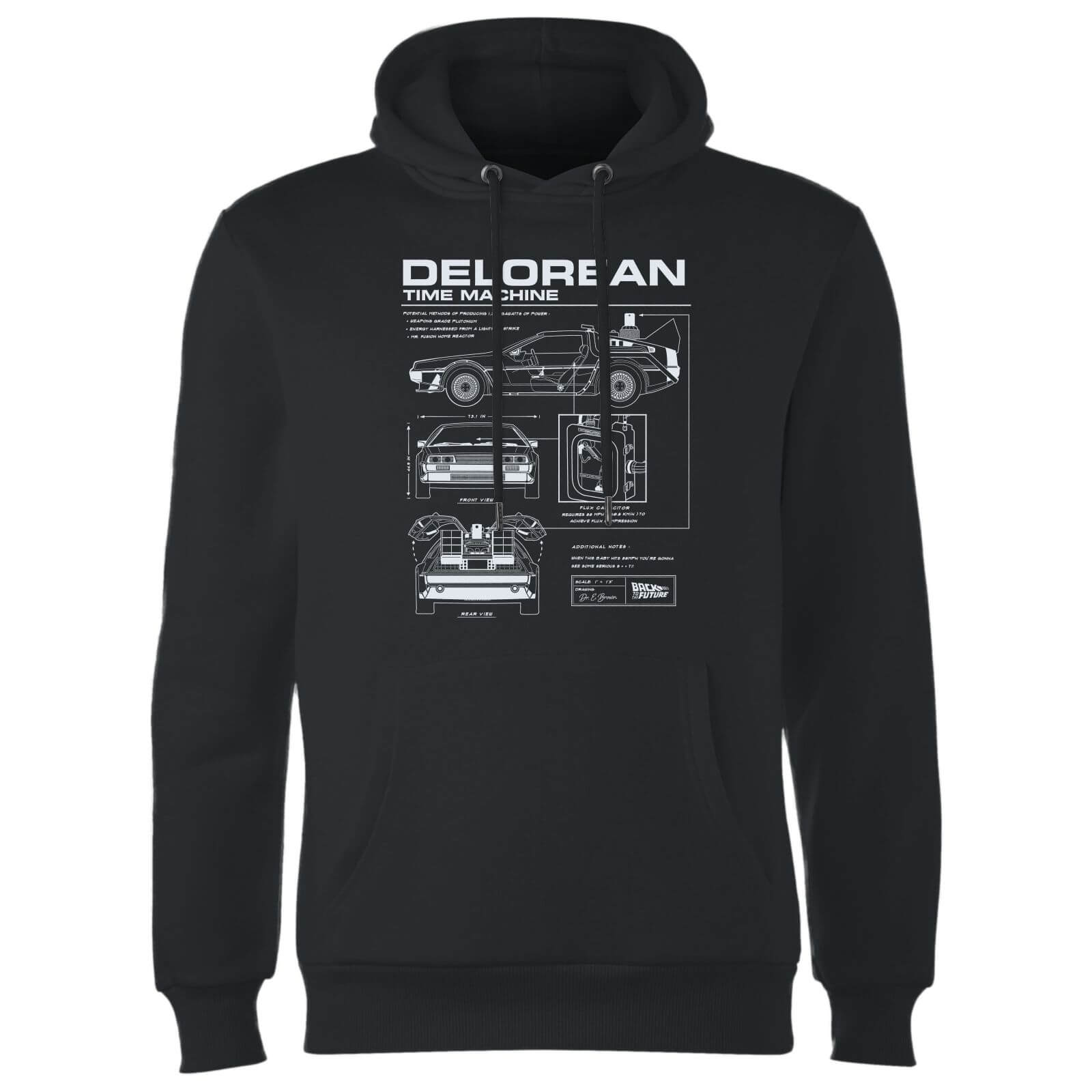 Back To The Future DeLorean Schematic Hoodie - Black - S