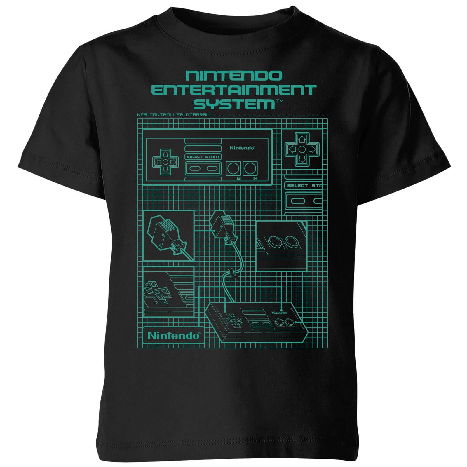 Nintendo NES Controller Blueprint Kids' T-Shirt - Black - 9-10 Years - Black
