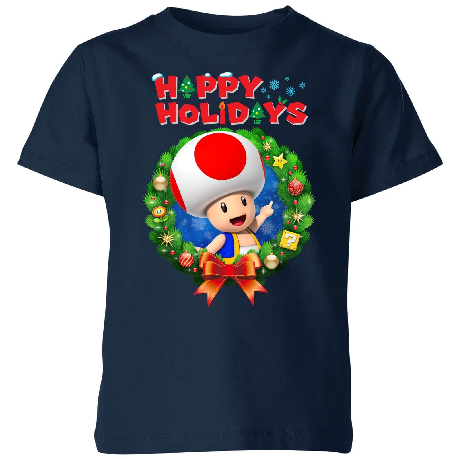 Nintendo Super Mario Toad Happy Holidays Kids' Christmas T-Shirt - Navy - 7-8 Years