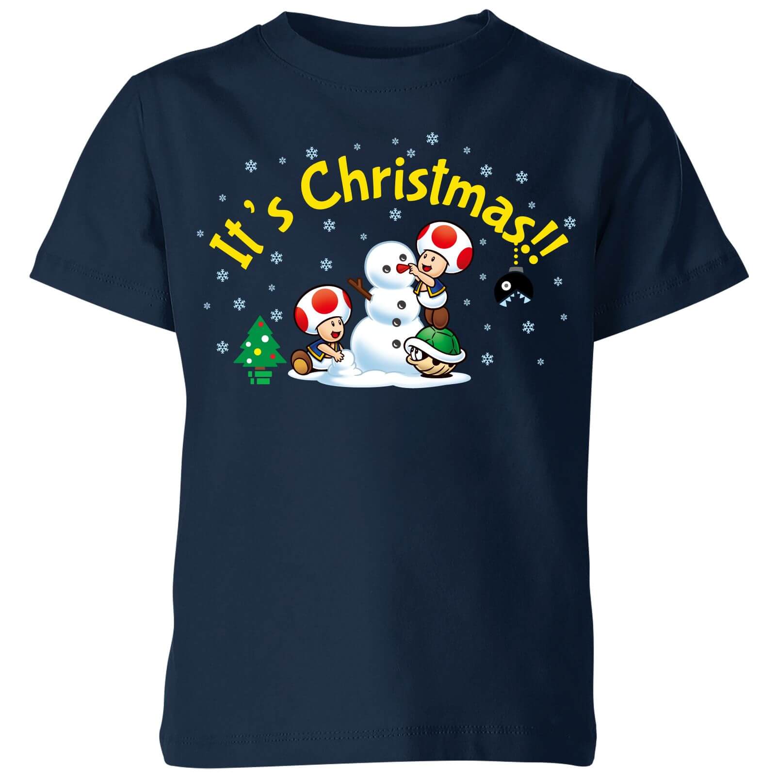 Nintendo Super Mario Toad Snowman Merry Christmas Kids' T-Shirt - Navy - 11-12 Years