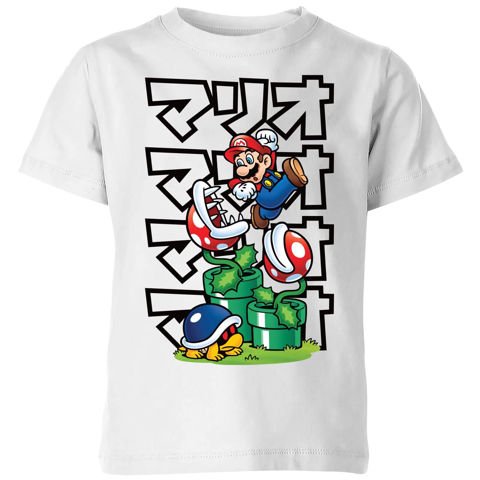 Nintendo Super Mario Piranha Plant Japanese Kinder T-shirt - Wit - 122/128 (7-8 jaar)