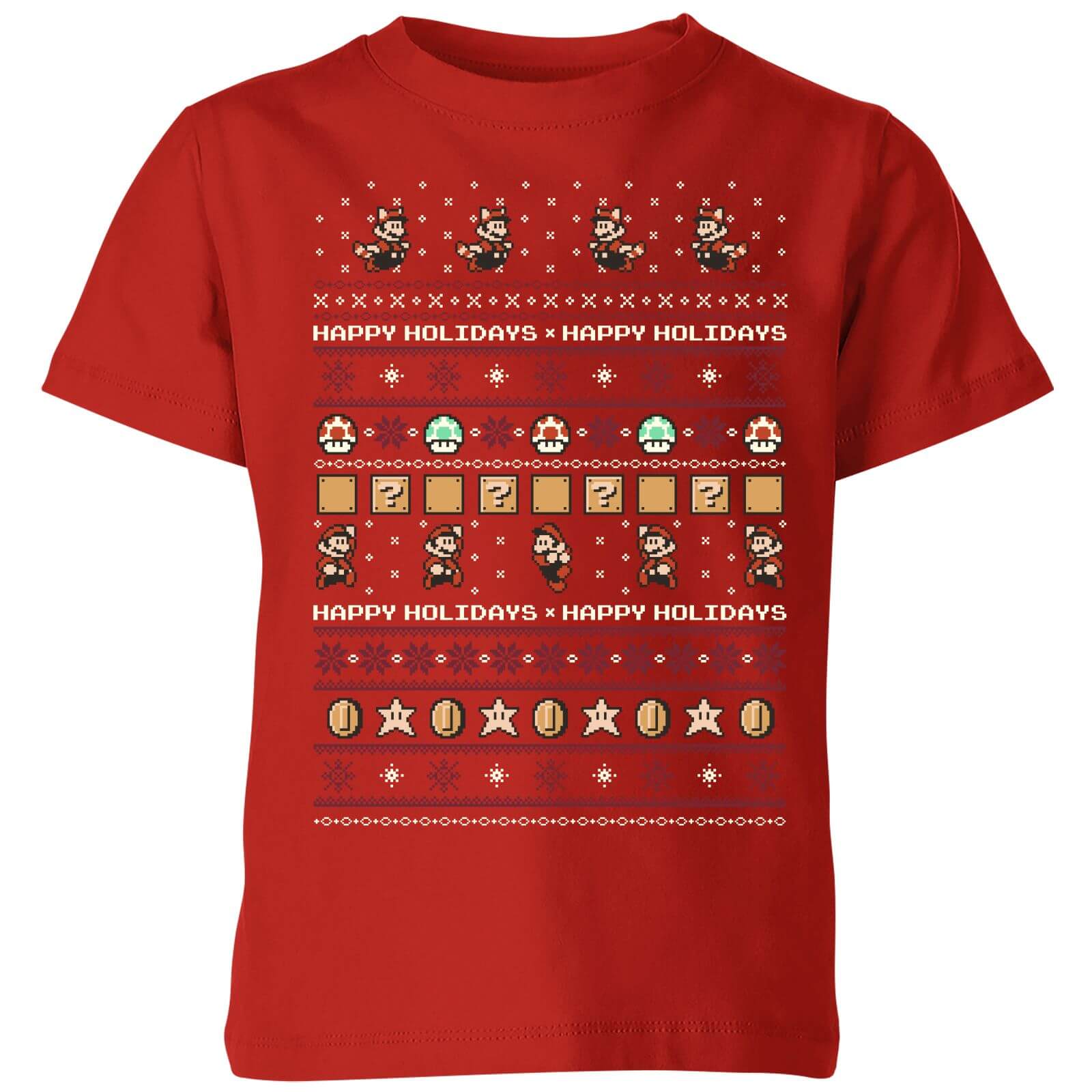 Nintendo Super Mario Happy Holidays The Good Guys Kids' Christmas T-Shirt - Red - 3-4 Years