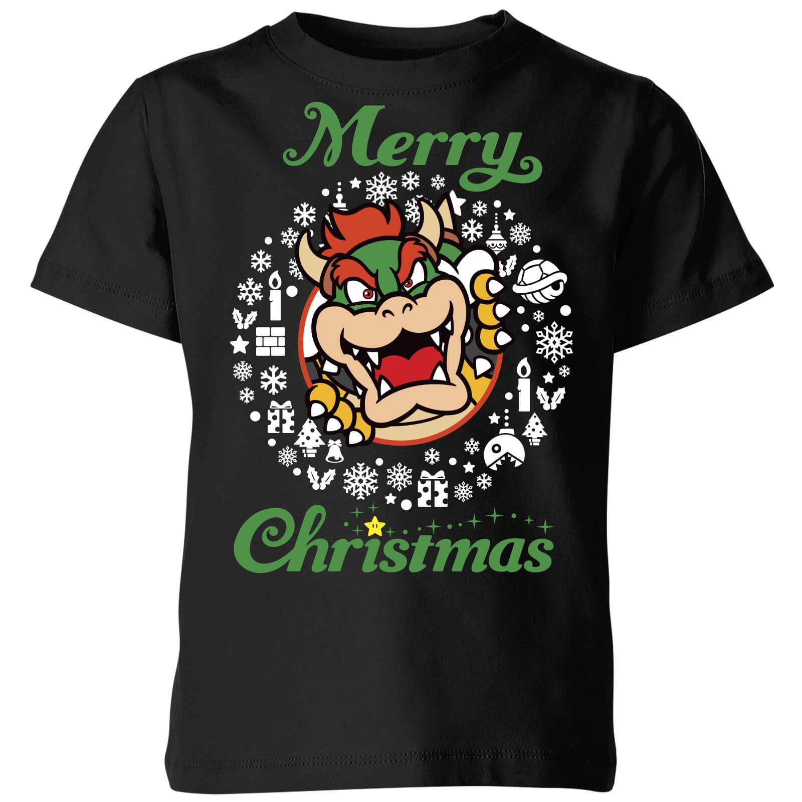 Nintendo Super Mario Bowser Merry Christmas Kids' T-Shirt - Black - 7-8 Years