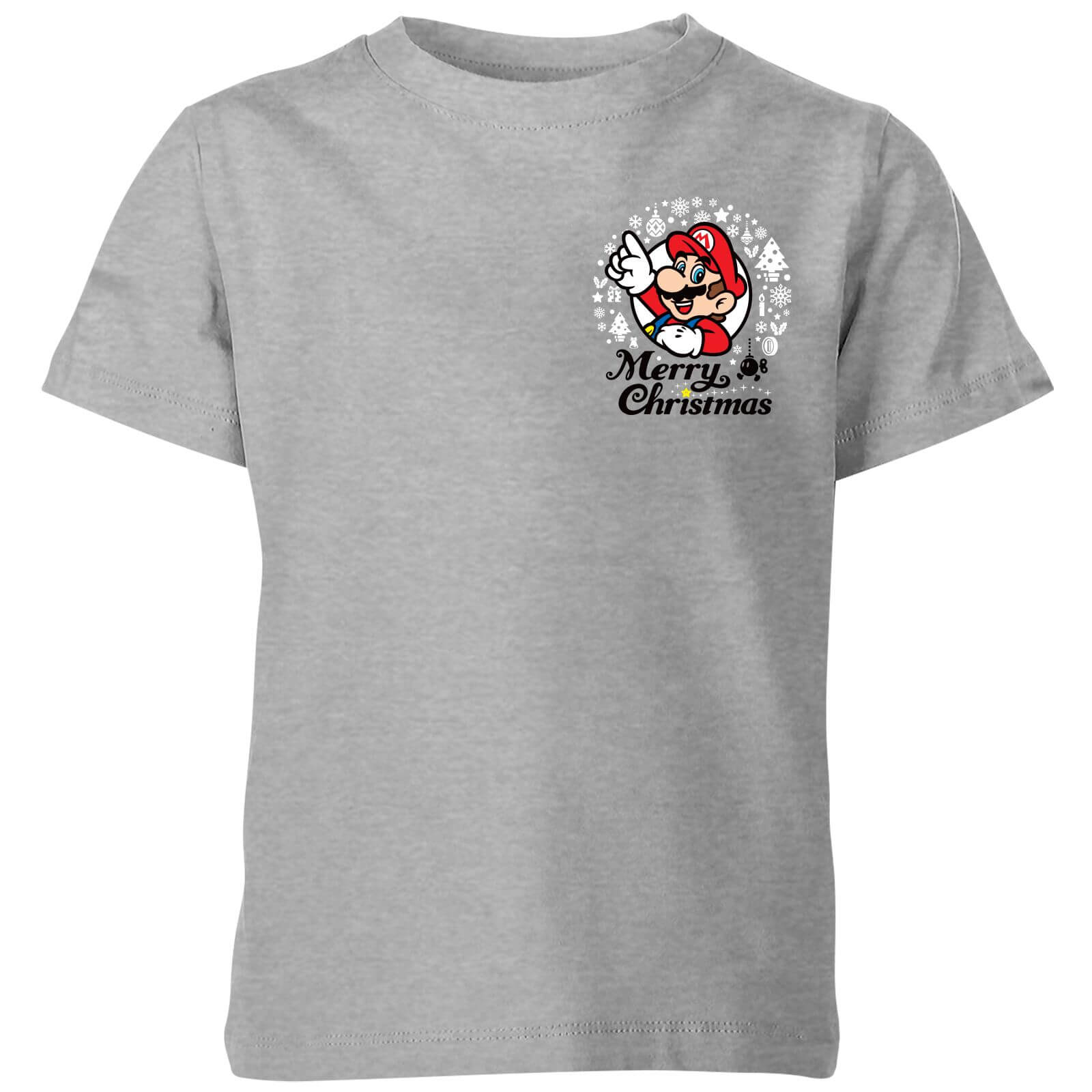 Nintendo Super Mario Mario Merry Christmas Pocket Wreath Kids' T-Shirt - Grey - 9-10 Years - Grey