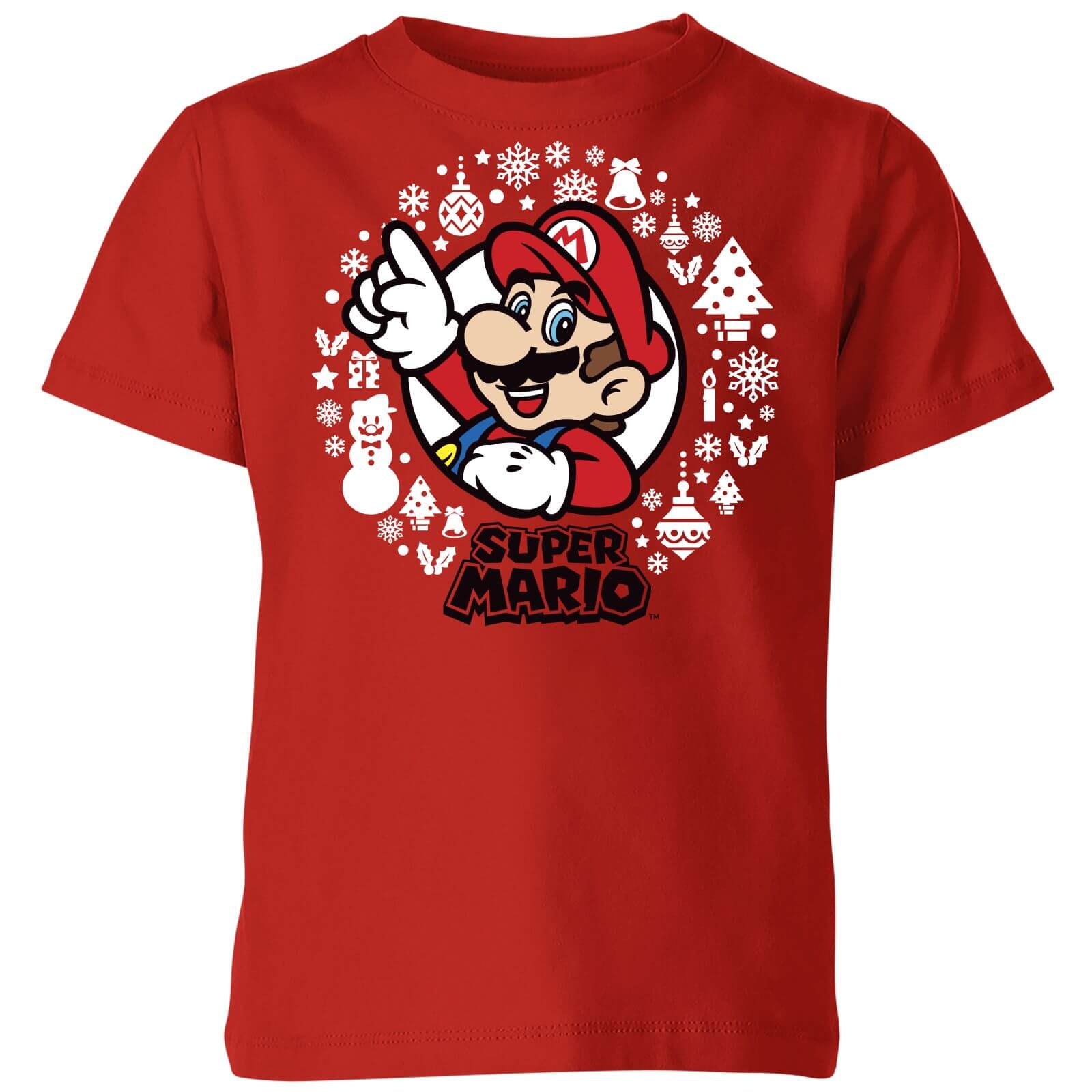 Nintendo Super Mario White Wreath Kids' Christmas T-Shirt - Red - 3-4 Years - Red