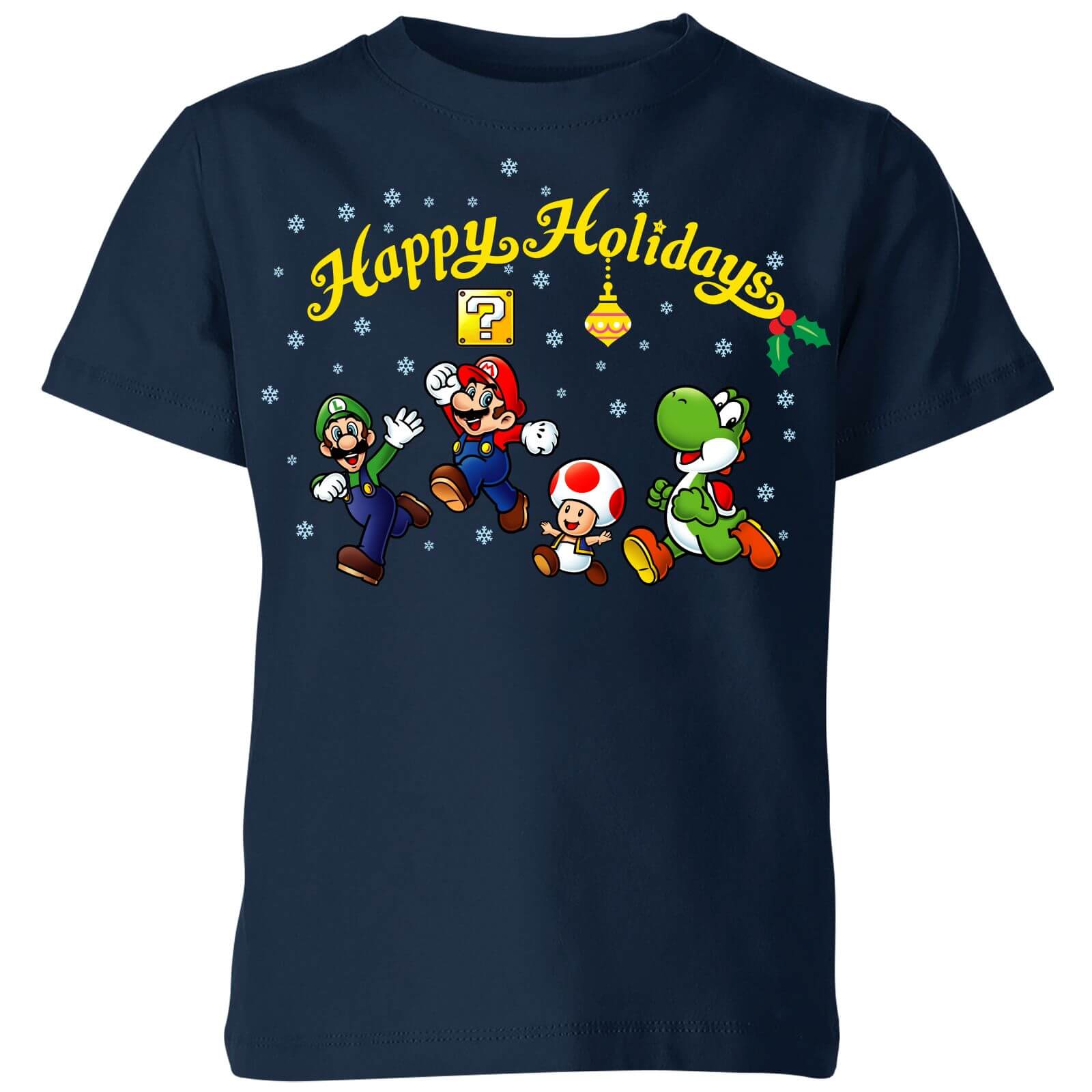 Nintendo Super Mario Good Guys Happy Holidays Kids' Christmas T-Shirt - Navy - 3-4 Years