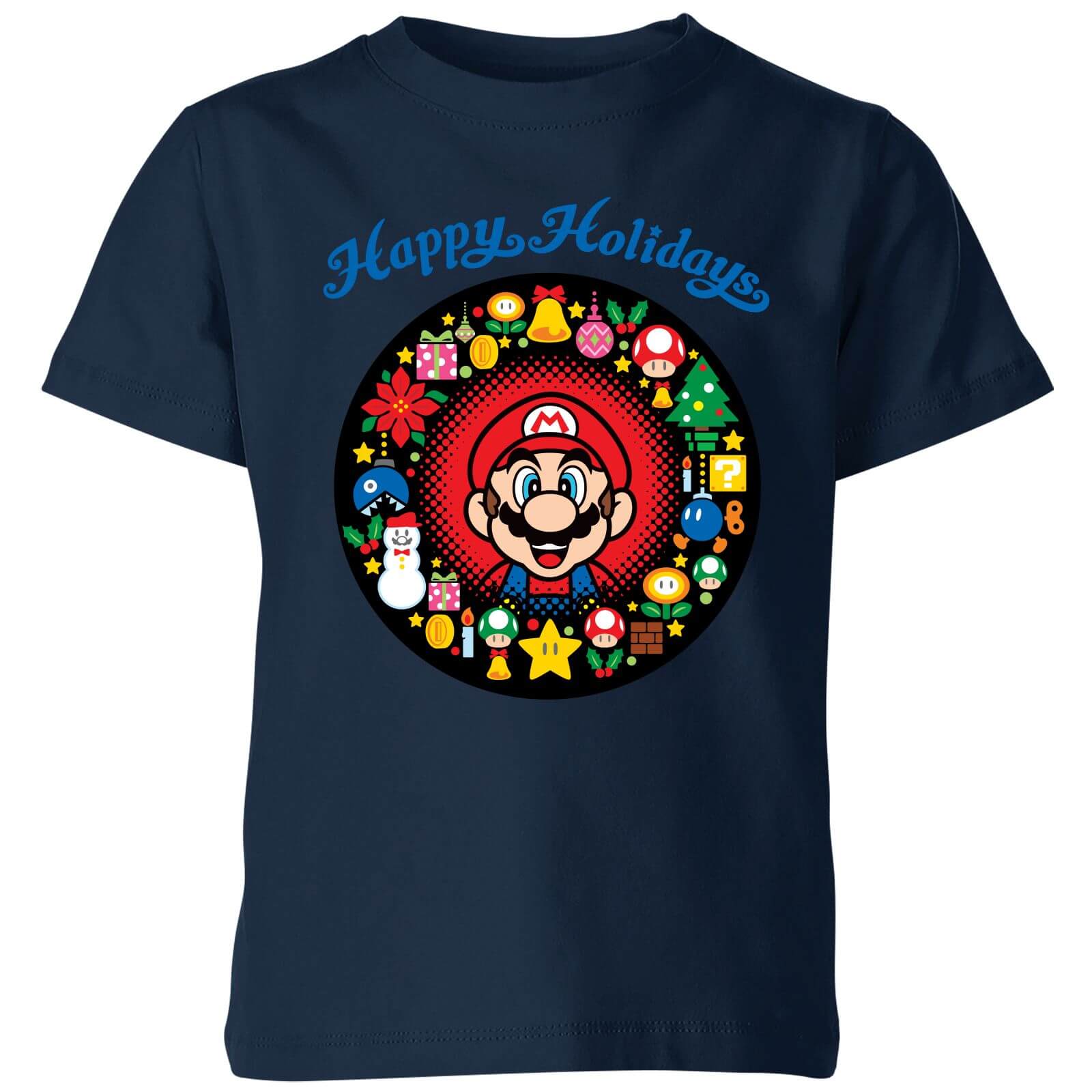 Nintendo Super Mario Mario Happy Holidays Kids' T-Shirt - Navy - 7-8 Years