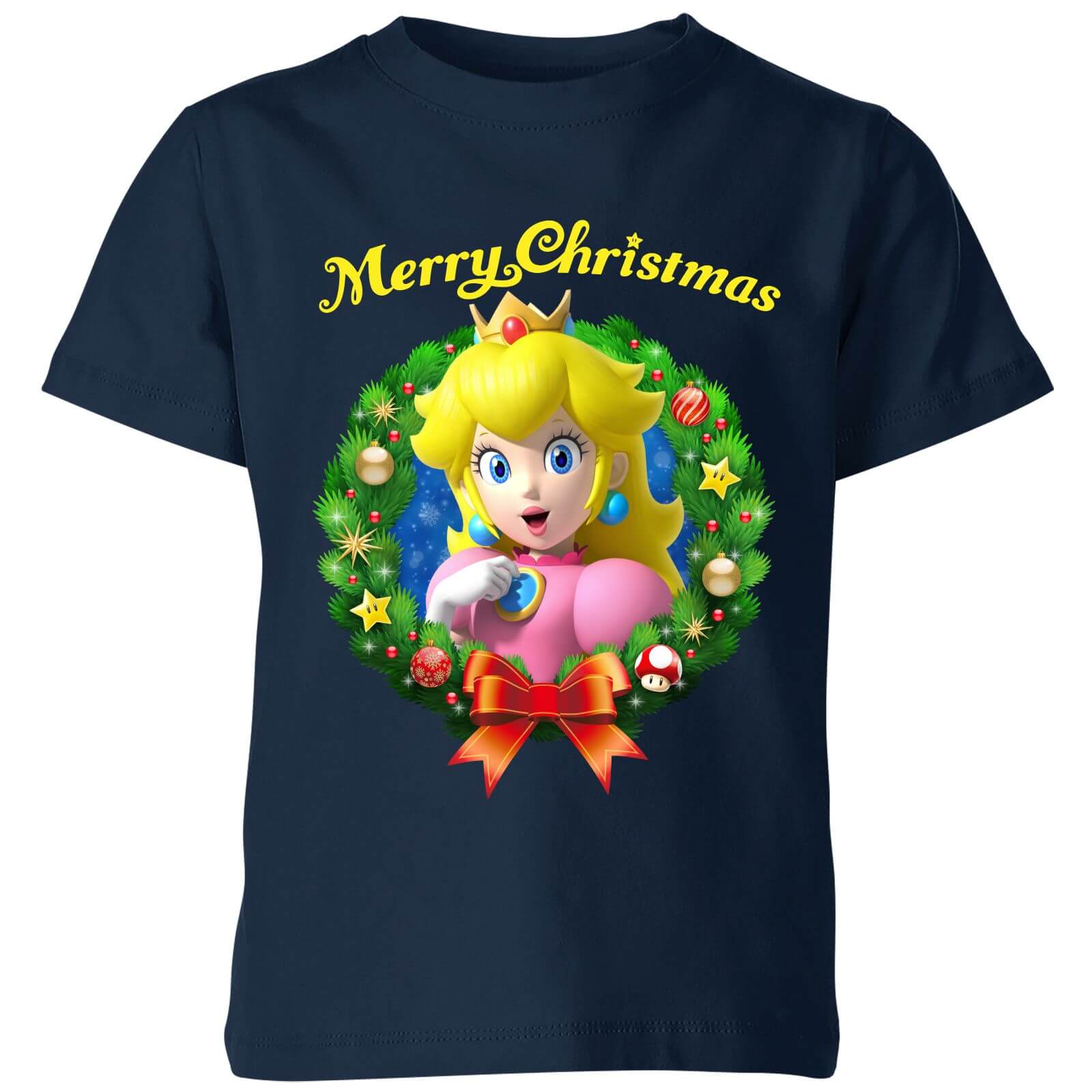Nintendo Super Mario Peach Merry Christmas Kids' T-Shirt - Navy - 7-8 Years