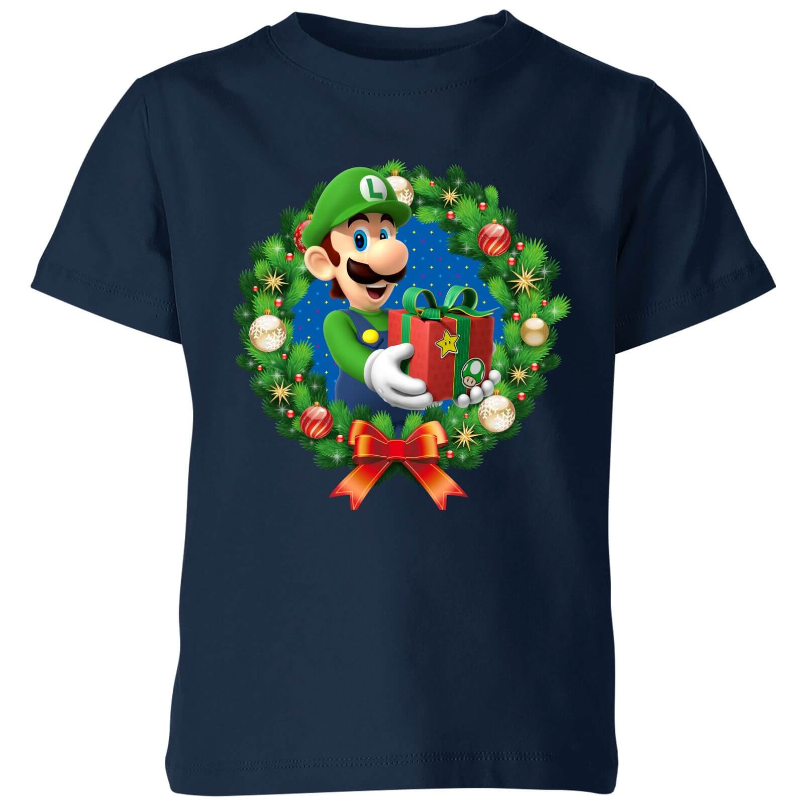 Nintendo Super Mario Luigi Present Kids' T-Shirt - Navy - 9-10 Years