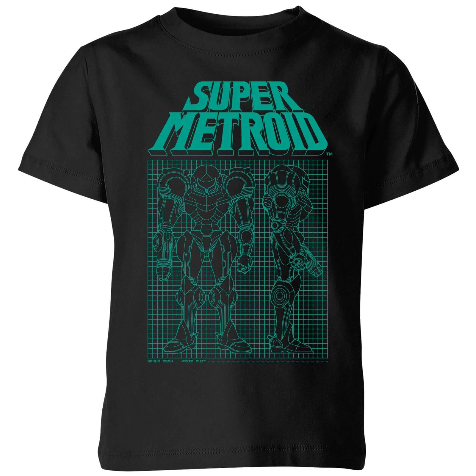 Nintendo Super Metroid Power Suit Blueprint Kids' T-Shirt - Black - 11-12 Years
