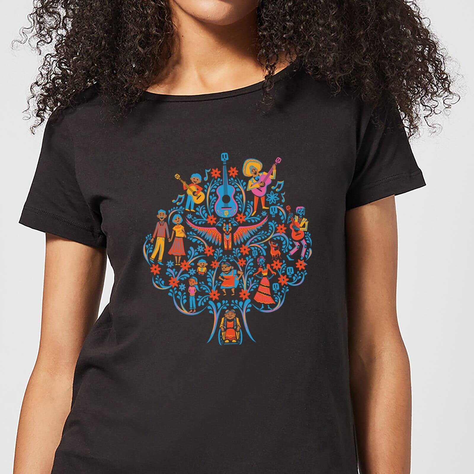 Image of Coco Tree Pattern Damen T-Shirt - Schwarz - 3XL