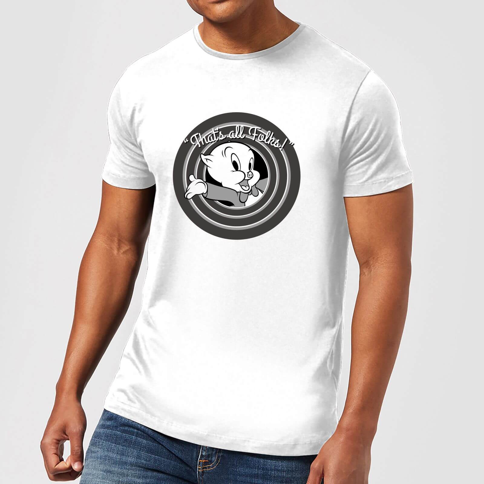 Looney Tunes That's All Folks Schweinchen Dick Herren T-Shirt - Weiß - M