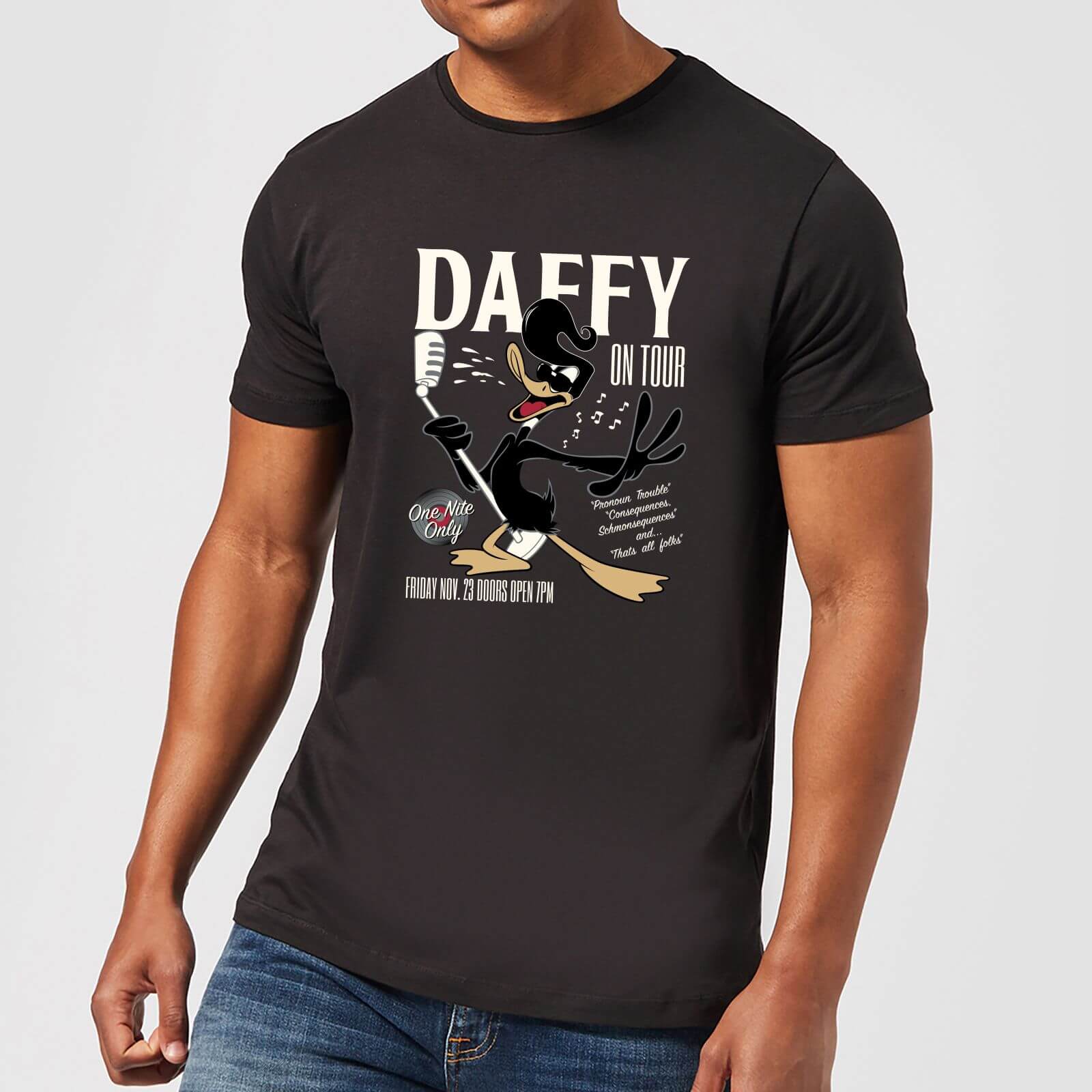 Looney Tunes Daffy Concert Men's T-Shirt - Black - 3XL - Black