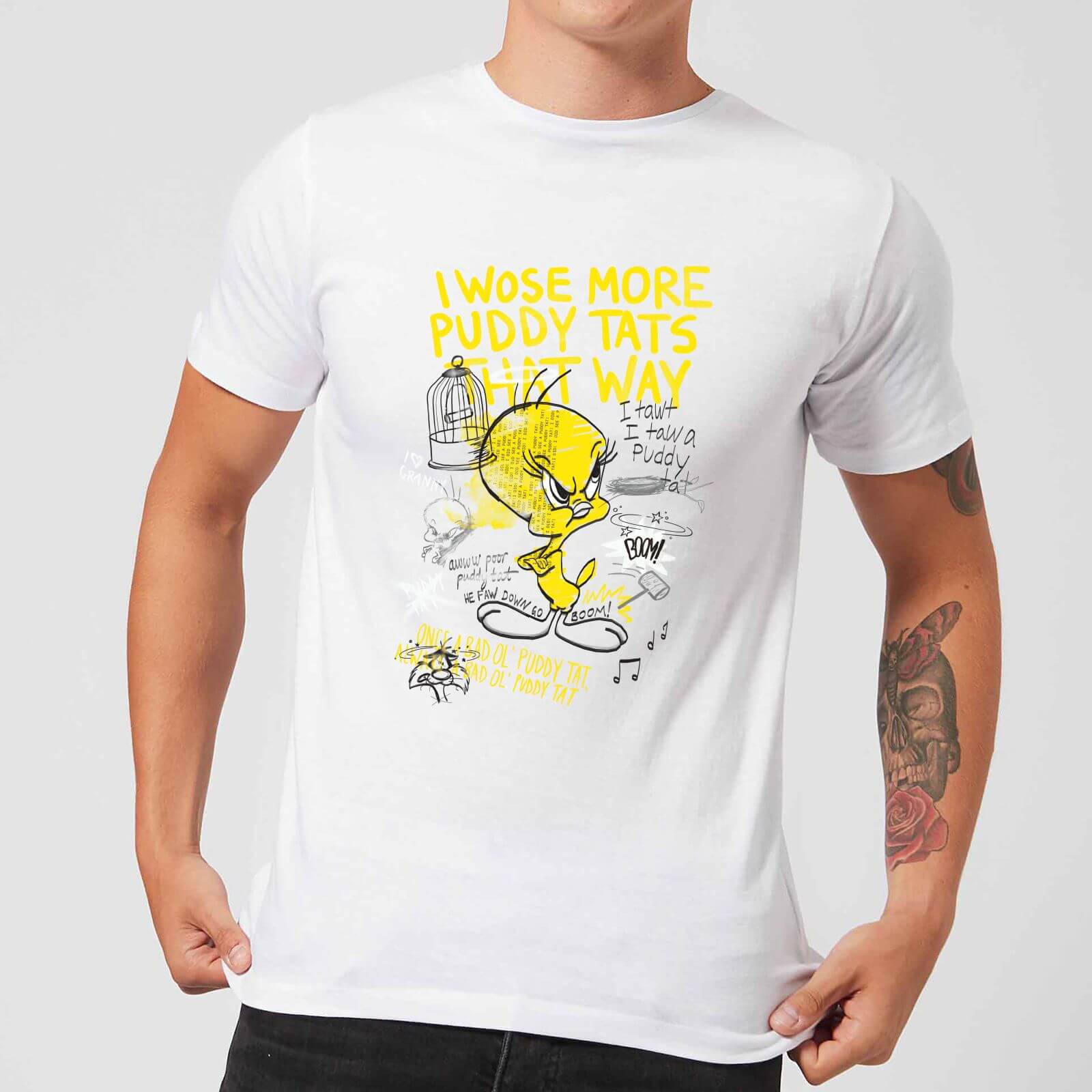 

Looney Tunes Tweety Pie More Puddy Tats Men's T-Shirt - White - M - Bianco