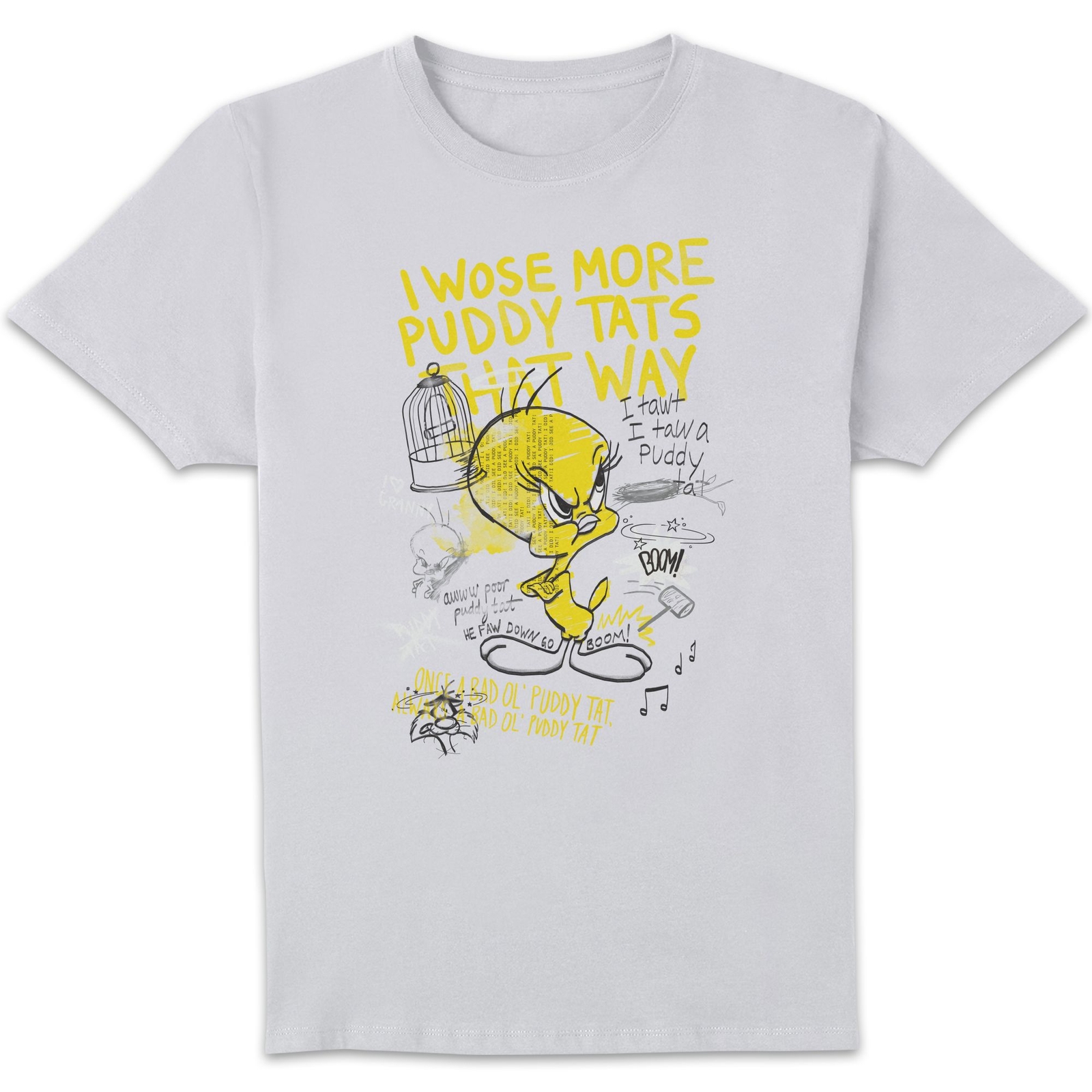 Image of Looney Tunes Tweety Pie More Puddy Tats Men's T-Shirt - White - 5XL