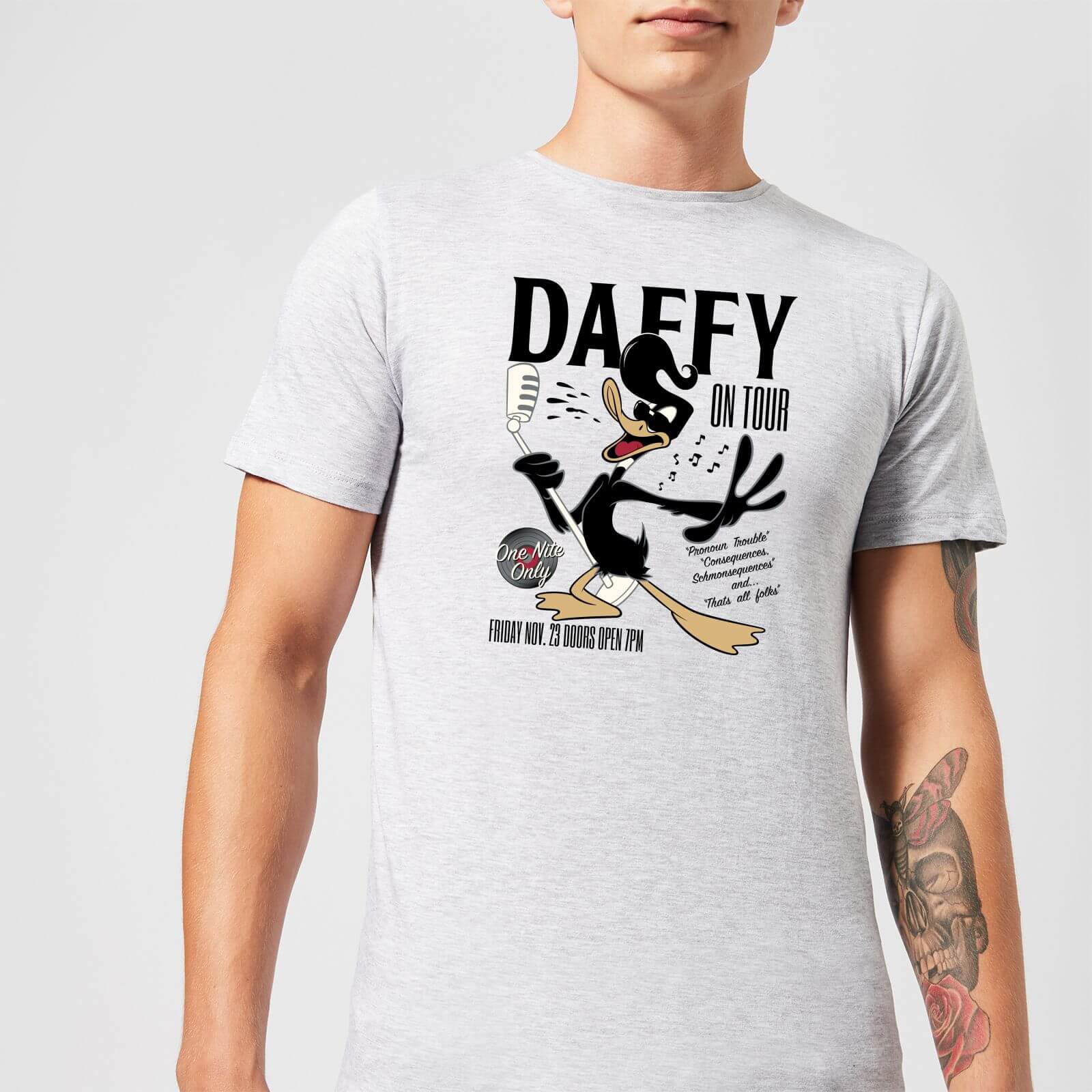 Looney Tunes Daffy Concert Men's T-Shirt - Grey - 3XL - Grey