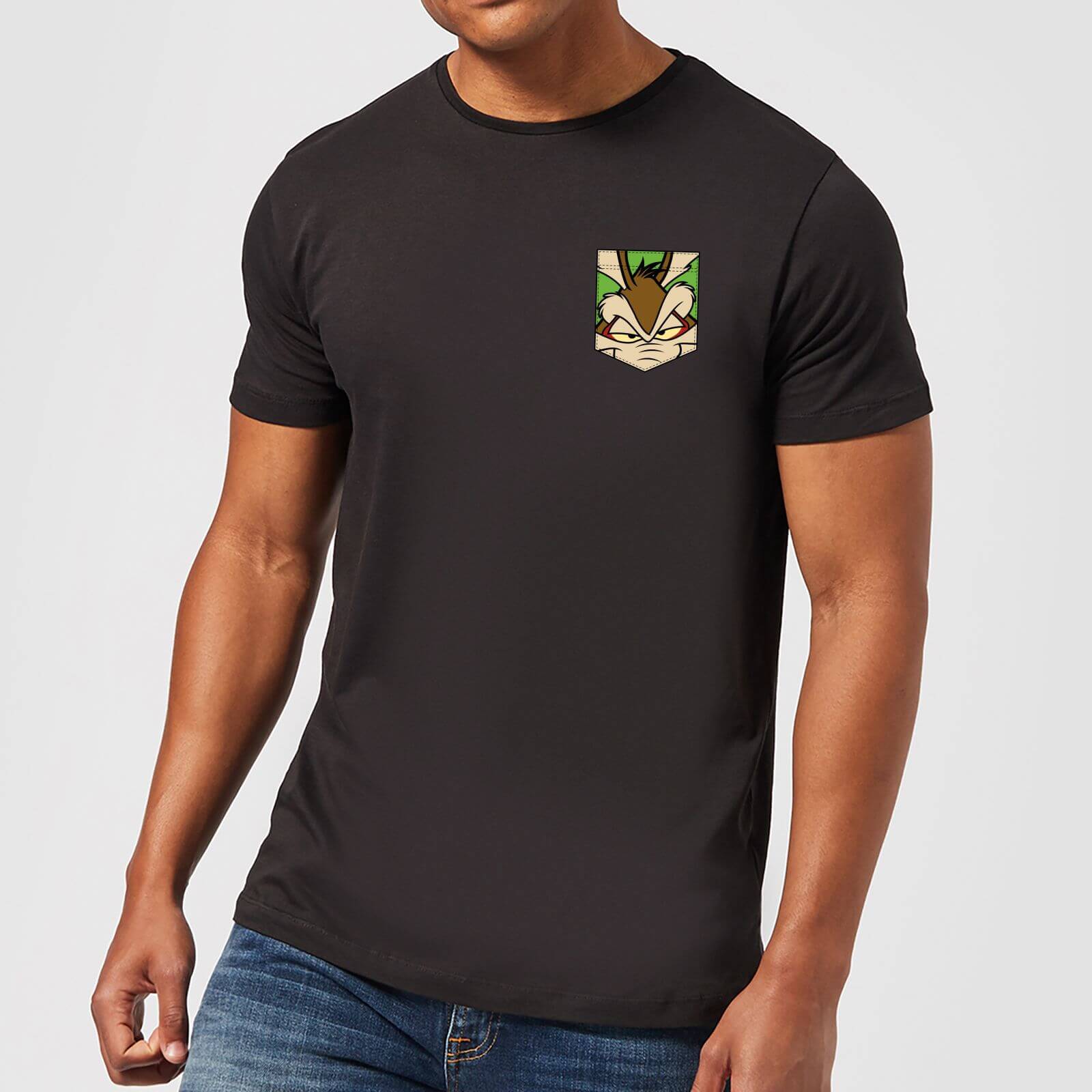 Looney Tunes Wile E Coyote Face Faux Pocket Men's T-Shirt - Black - 3XL - Black