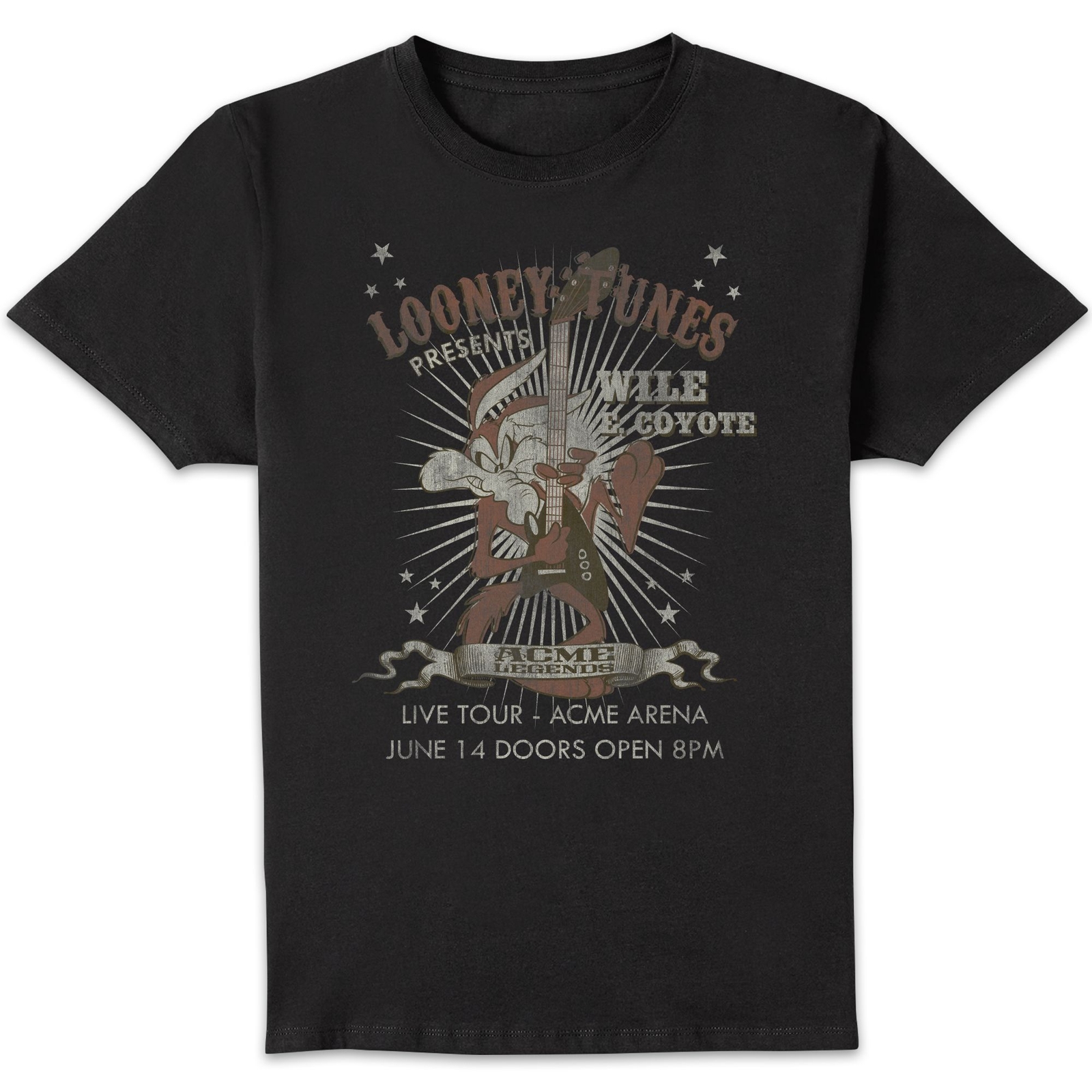 Image of Looney Tunes Wile E Coyote Guitar Arena Tour Men's T-Shirt - Black - 3XL