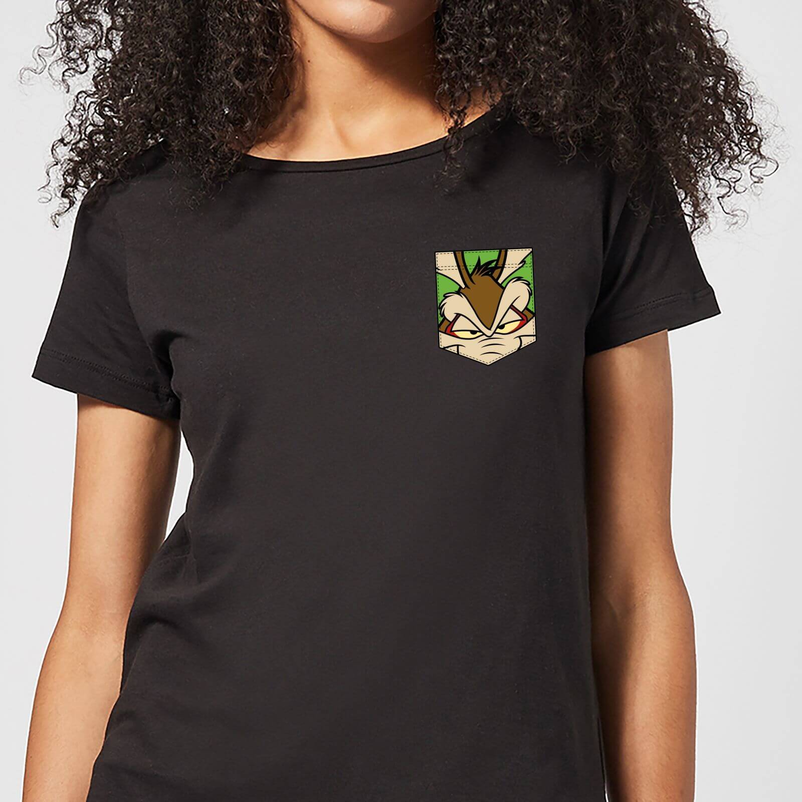 looney tunes wile e coyote face faux pocket women's t-shirt - black - m uomo