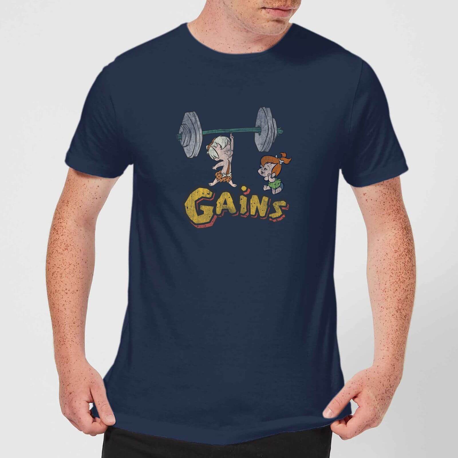 The Flintstones Distressed Bam Bam Gains Men's T-Shirt - Navy - XXL