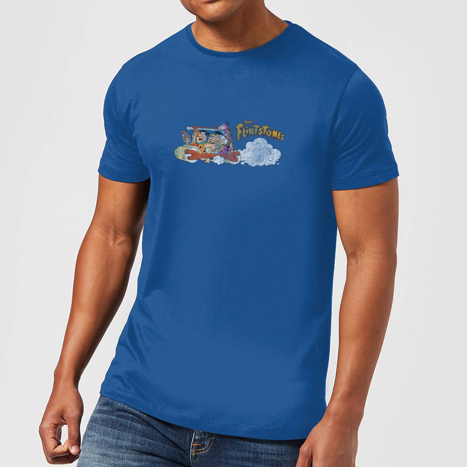The Flintstones Family Car Distressed Men's T-Shirt - Royal Blue - S - royal blue