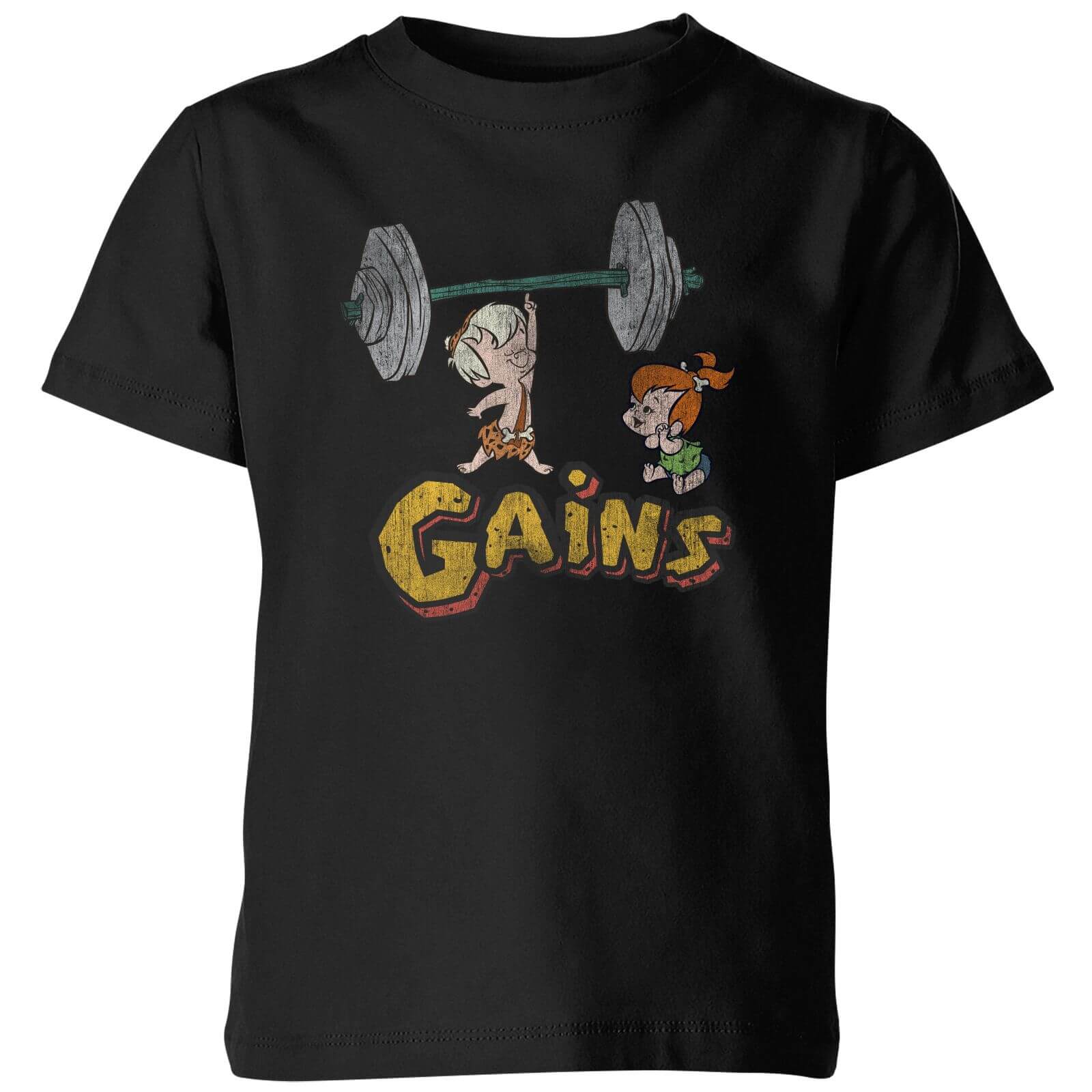 The Flintstones Bamm-Bamm Gains Distressed Kinder T-shirt - Zwart - 134/140 (9-10 jaar) - Zwart