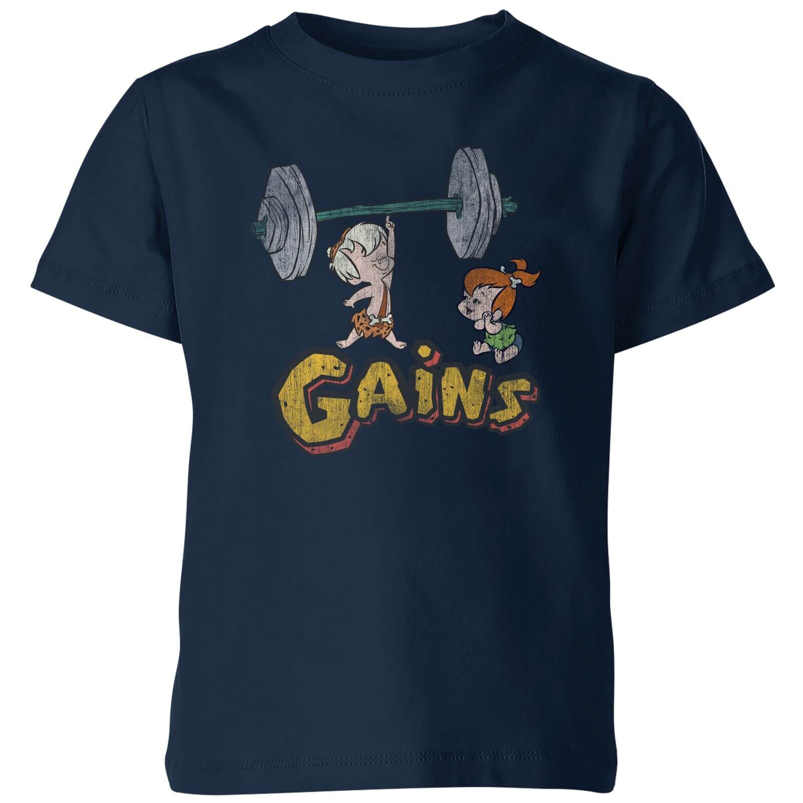The Flintstones Bamm-Bamm Gains Distressed Kinder T-shirt - Navy - 134/140 (9-10 jaar) - Navy blauw