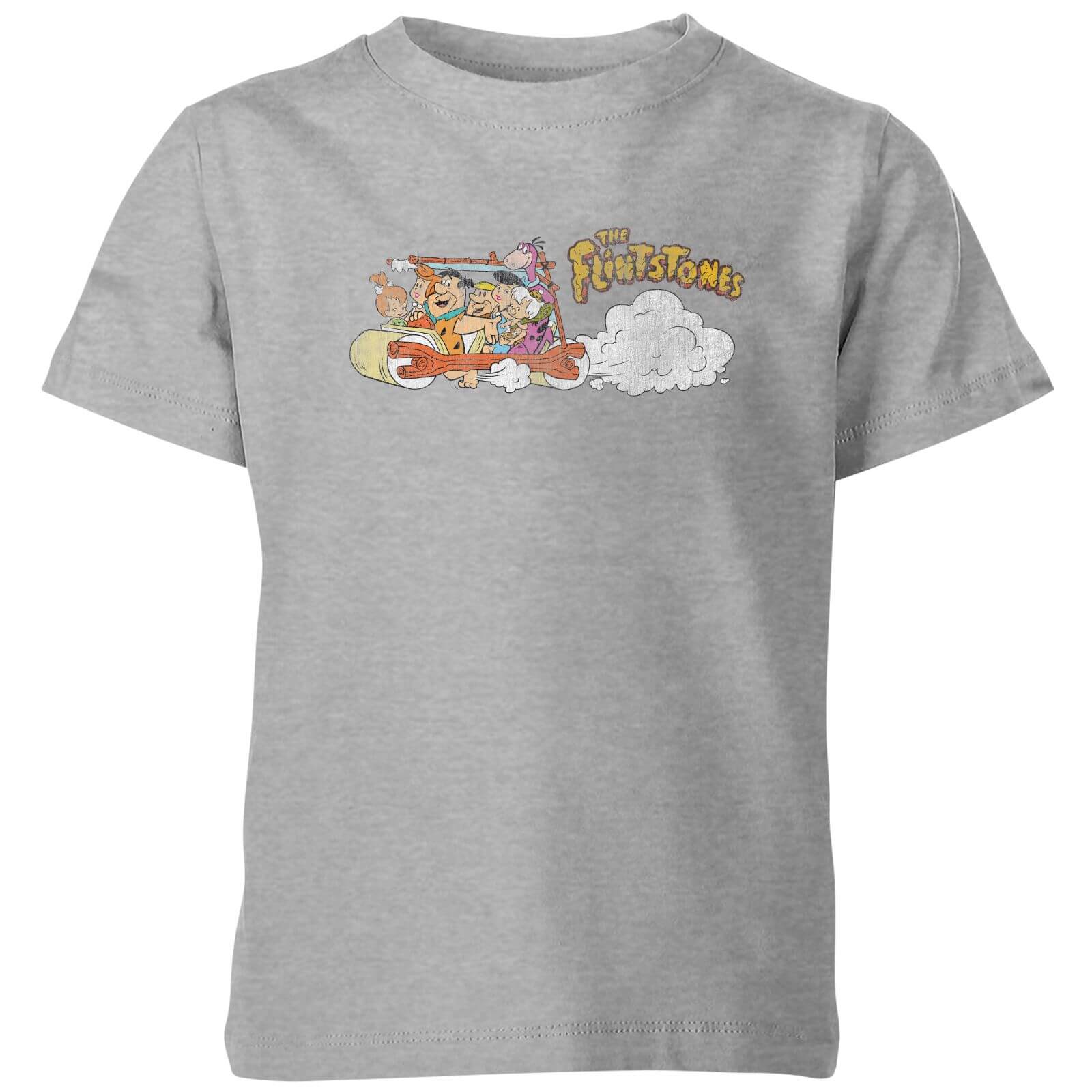 The Flintstones Family Car Distressed Kinder T-shirt - Grijs - 110/116 (5-6 jaar) - Grijs