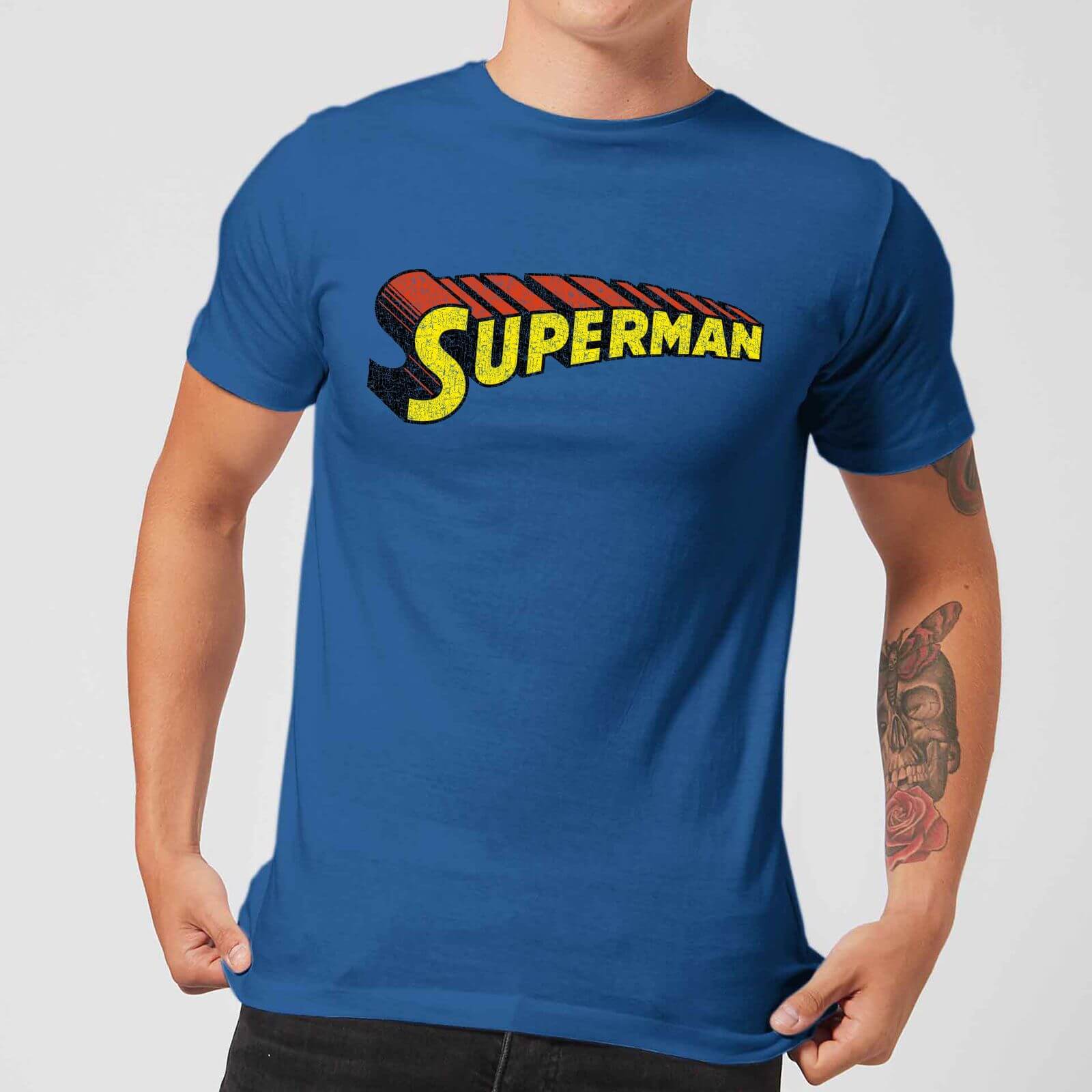 DC Superman Telescopic Crackle Logo Men's T-Shirt - Royal Blue - S