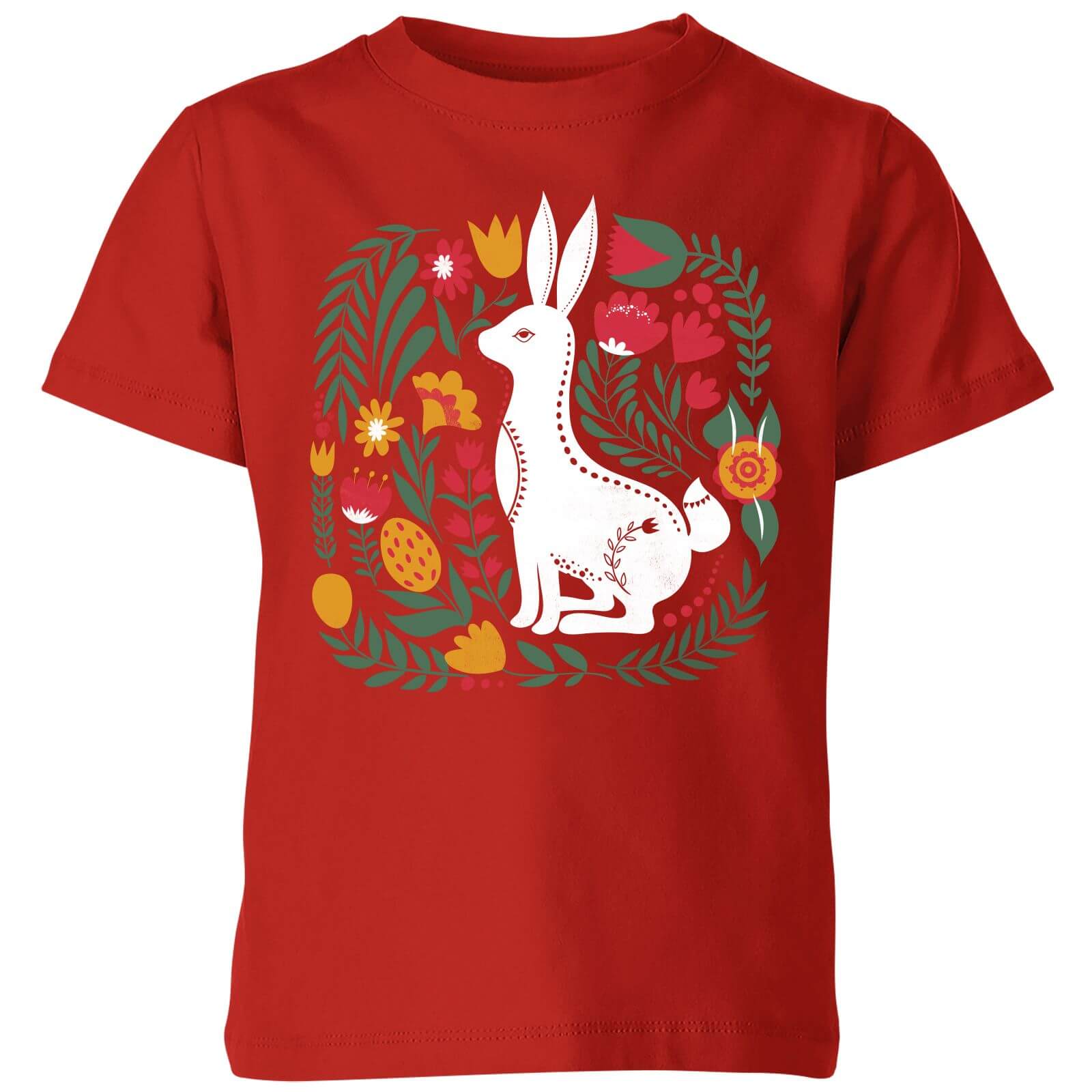 My Little Rascal Scandi Rabbit Pattern Kids' T-Shirt - Red - 11-12 Years - Red