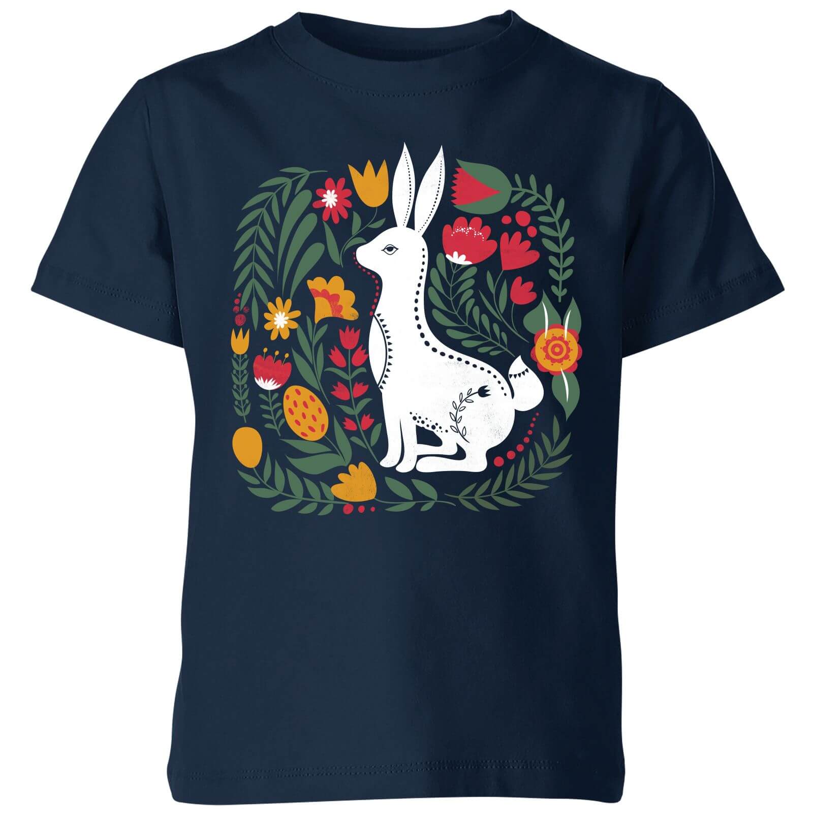 My Little Rascal Scandi Rabbit Pattern Kids' T-Shirt - Navy - 5-6 Years - Navy