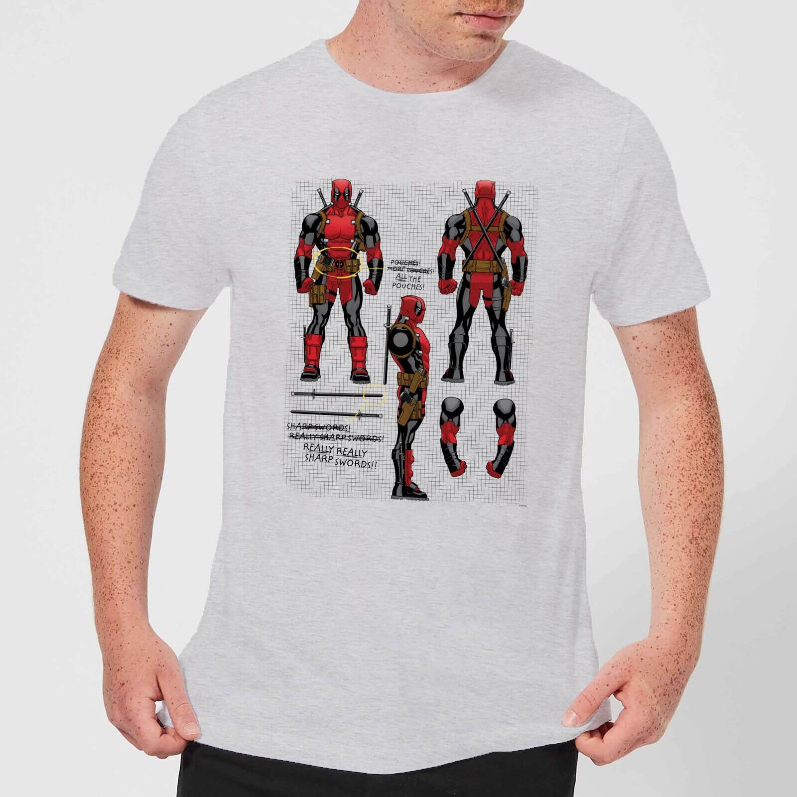 T-Shirt Homme Plan d'une Figurine Deadpool Marvel - Gris - L - Gris