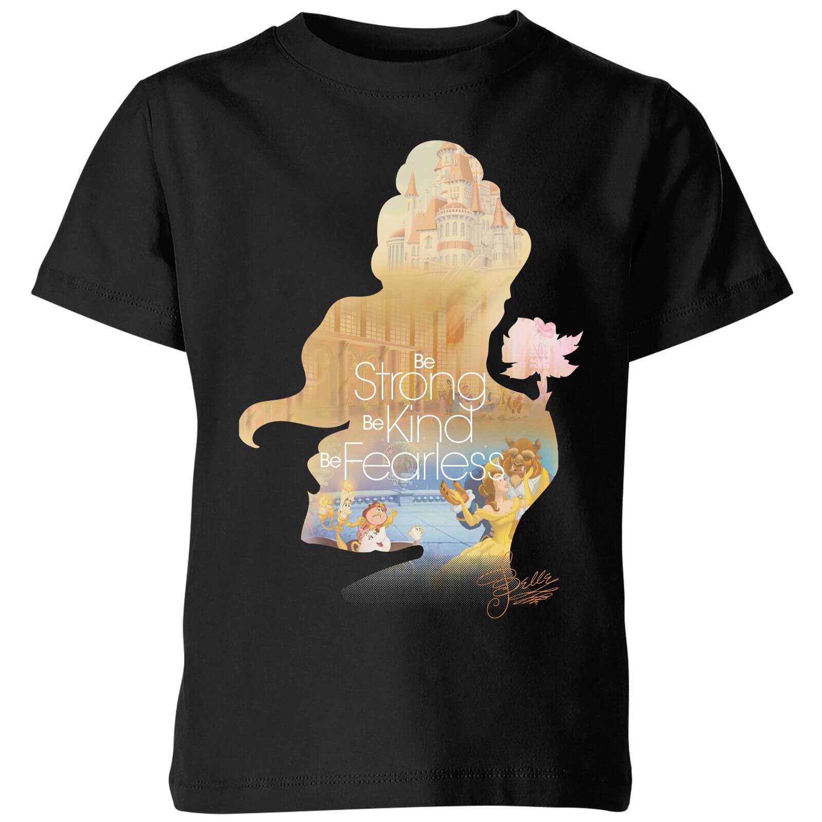Disney Princess Filled Silhouette Belle Kids' T-Shirt - Black - 9-10 Years