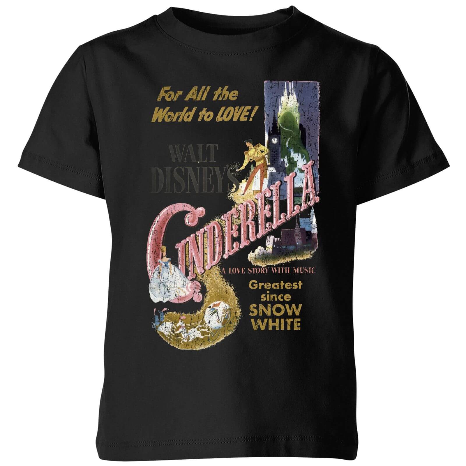 Disney Disney Princess Cinderella Retro Poster Kinder T-Shirt – Schwarz – 3-4 Jahre – Schwarz