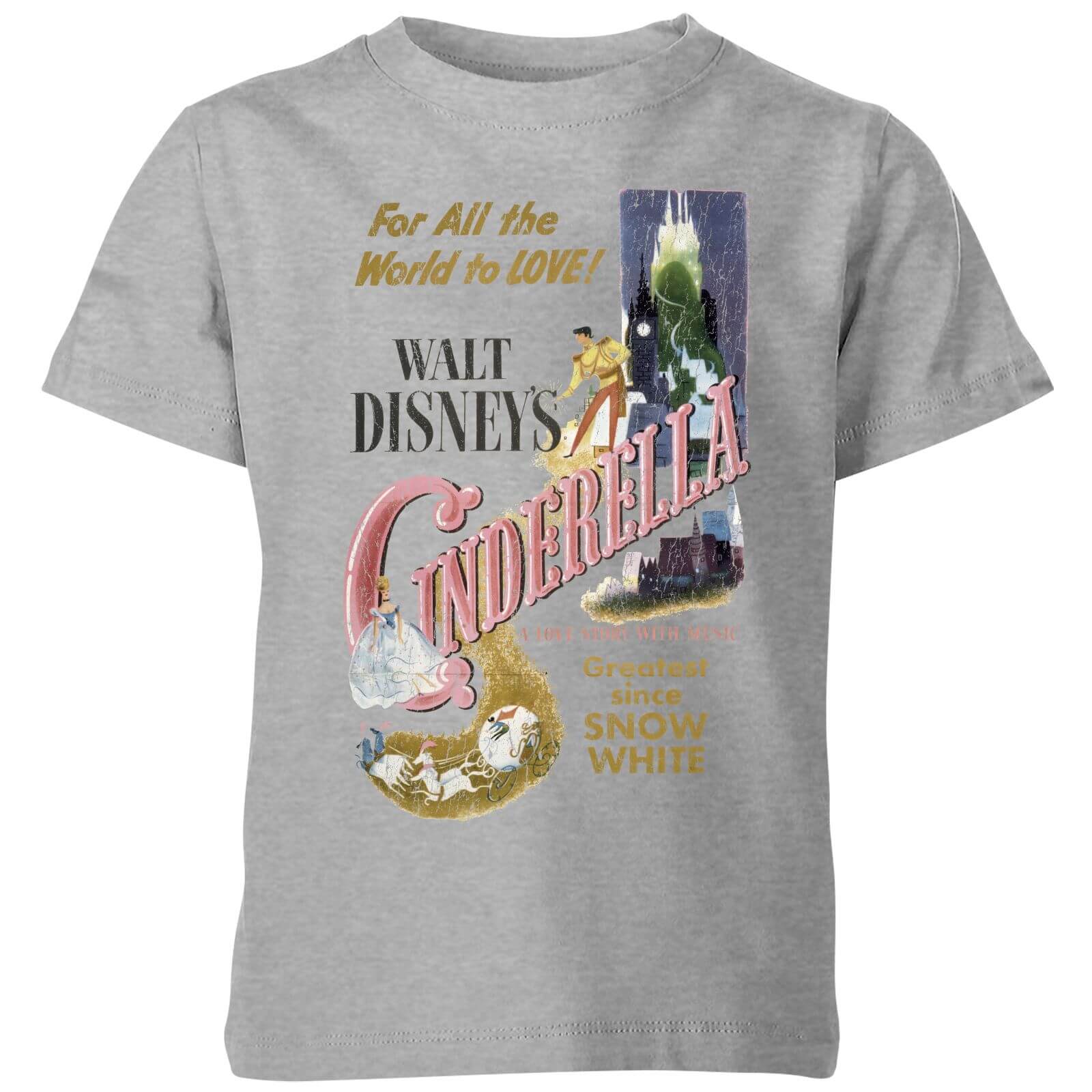Disney Disney Princess Cinderella Retro Poster Kinder T-Shirt – Grau – 3-4 Jahre – Grau