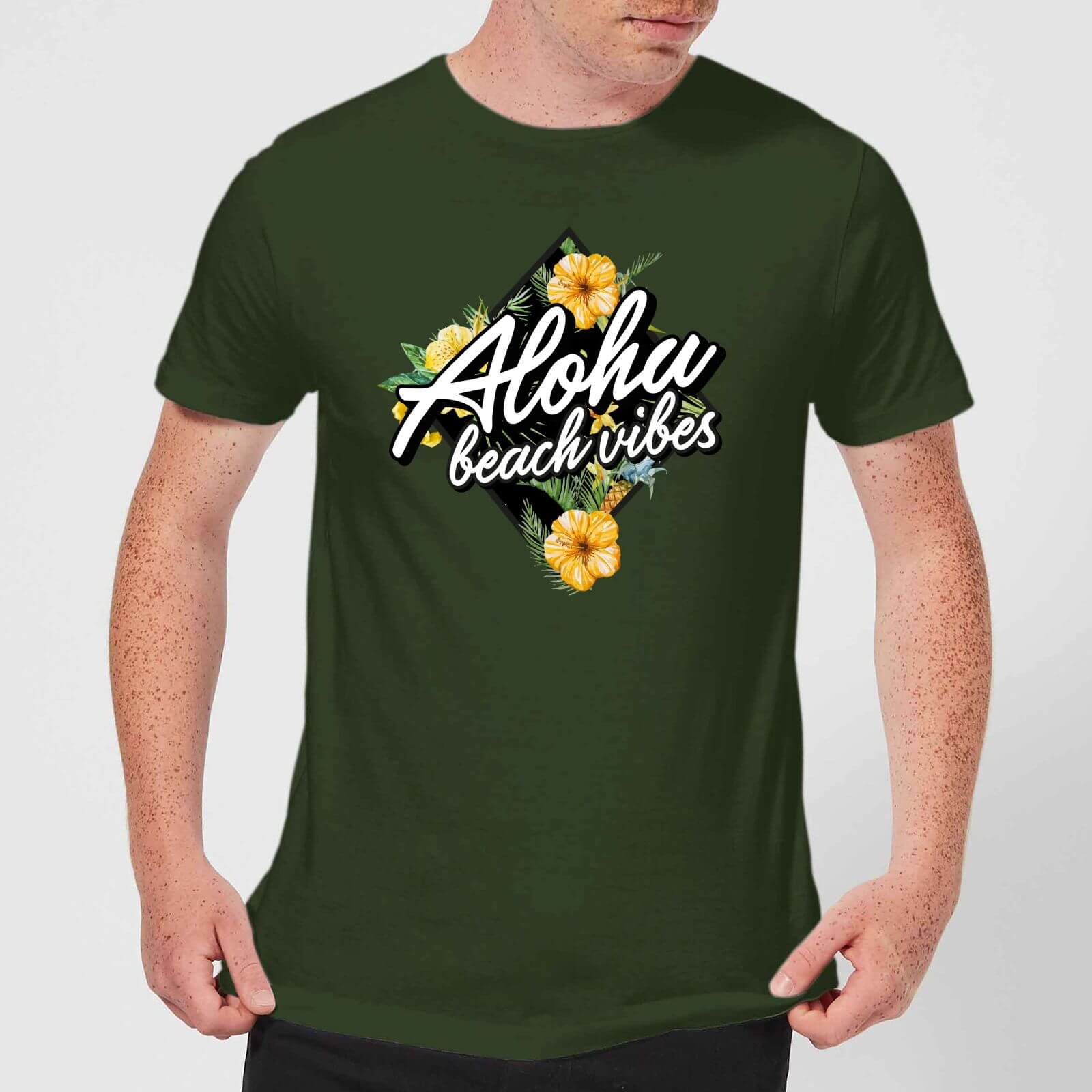 Aloha Beach Vibes Men's T-Shirt - Forest Green - S - Forest Green