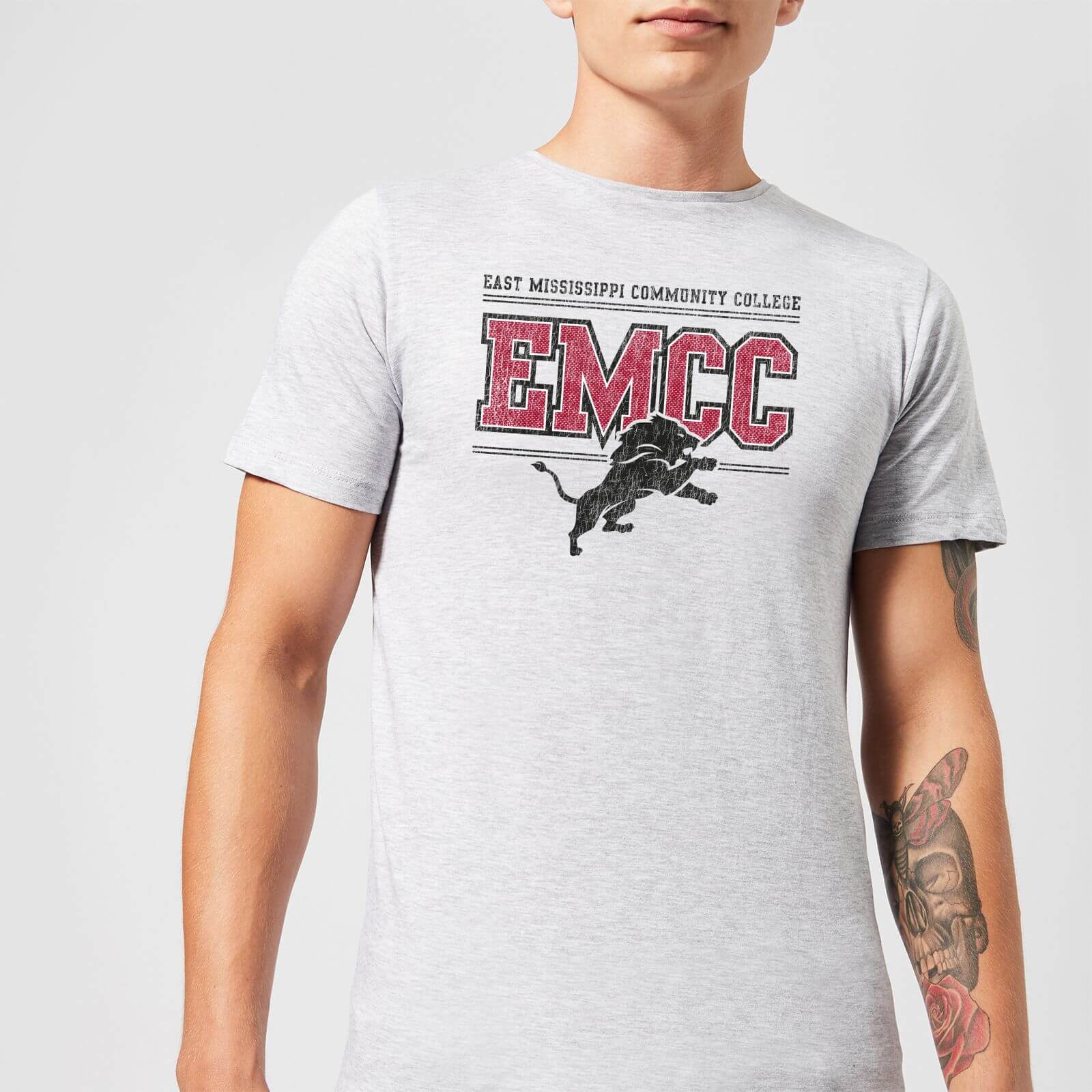 East Mississippi Community College Lions Distressed Men's T-Shirt - Grey - L