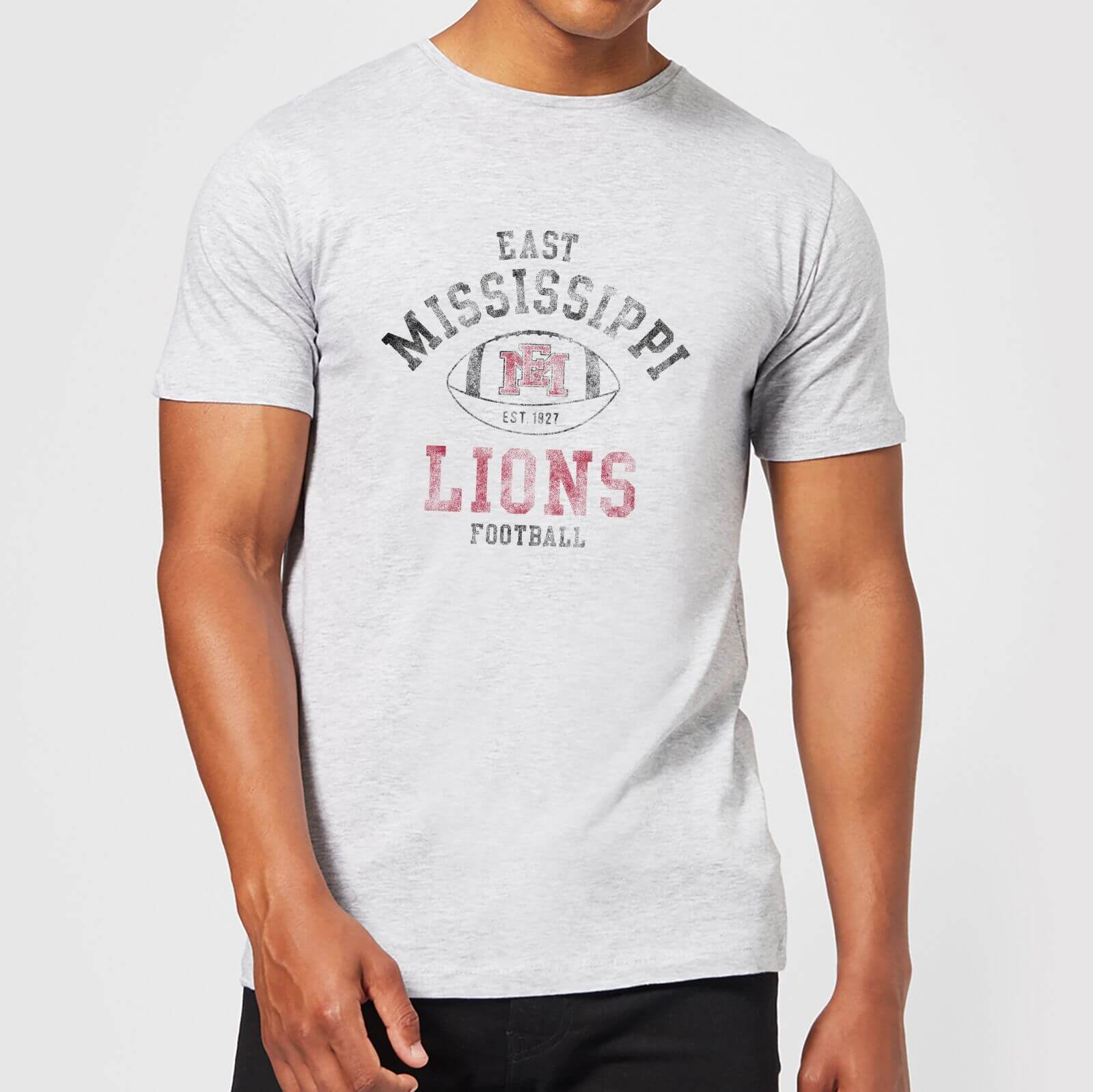 East Mississippi Community College Lions Distressed Football Men's T-Shirt - Grey - S