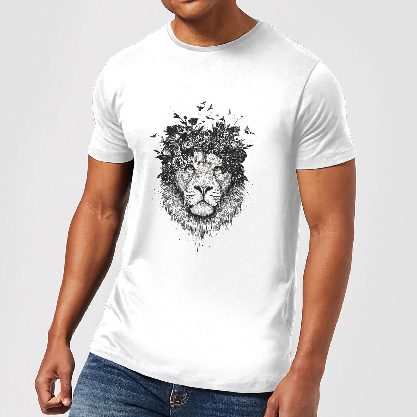 

Balazs Solti Lion And Flowers Men's T-Shirt - White - 5XL - Blanc