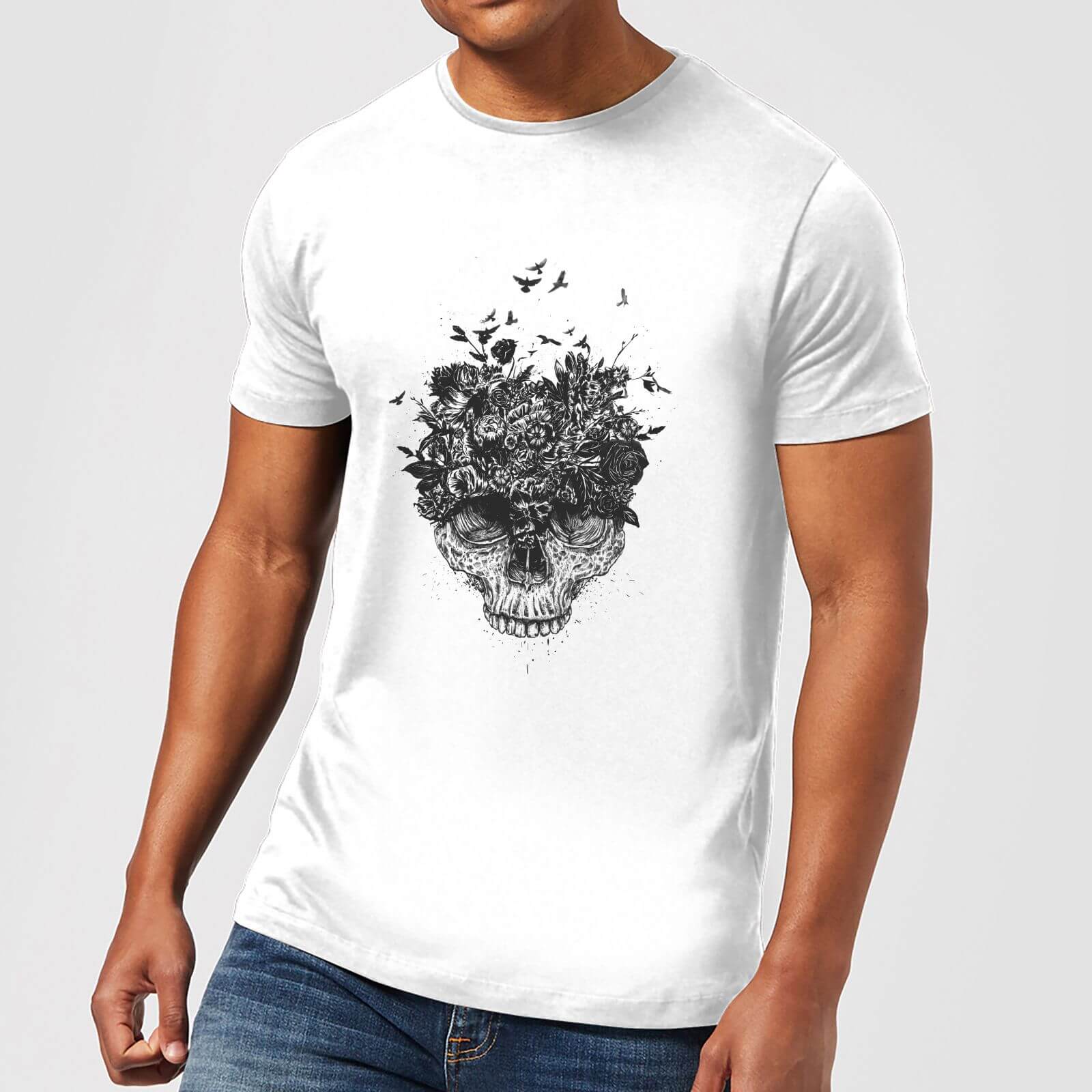 

Balazs Solti Skulls And Flowers Men's T-Shirt - White - 4XL - Blanc